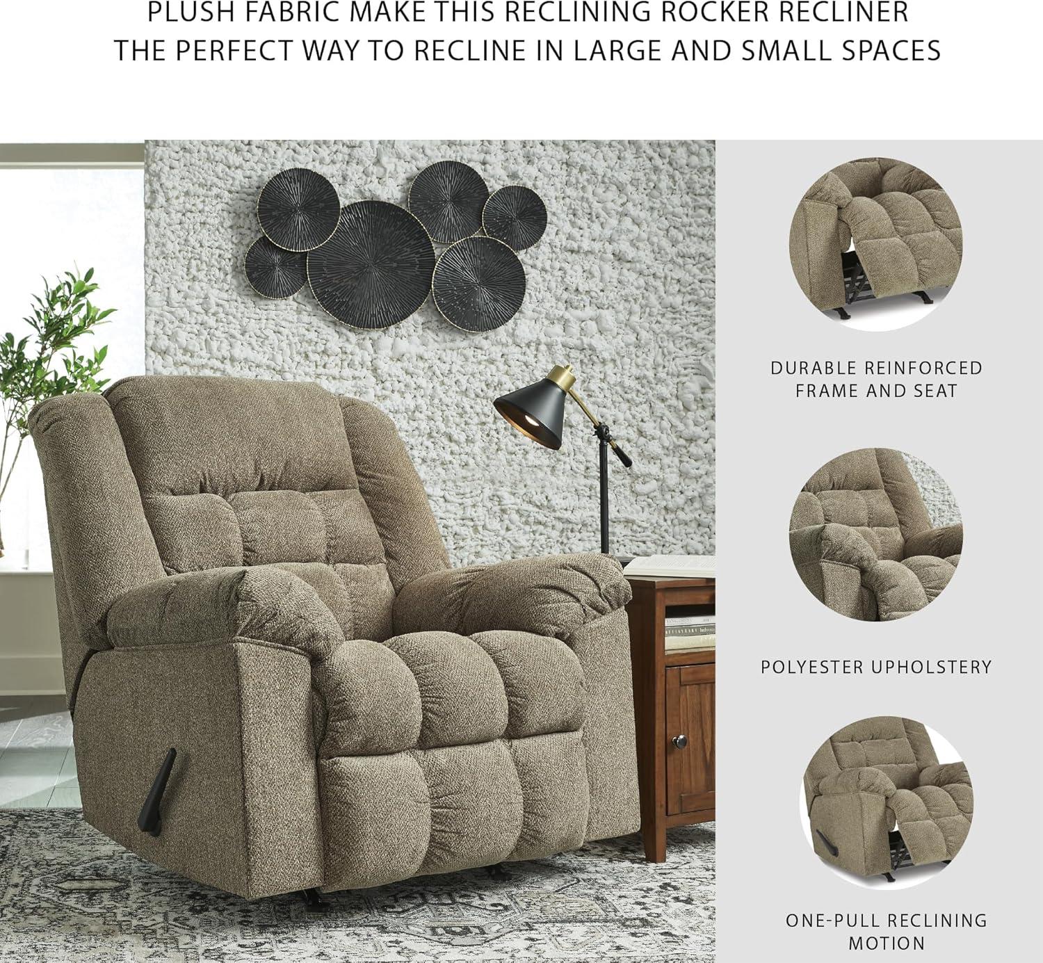 imageSignature Design by Ashley Kegler Contemporary Tufted Manual Rocker Recliner Light BrownBeige