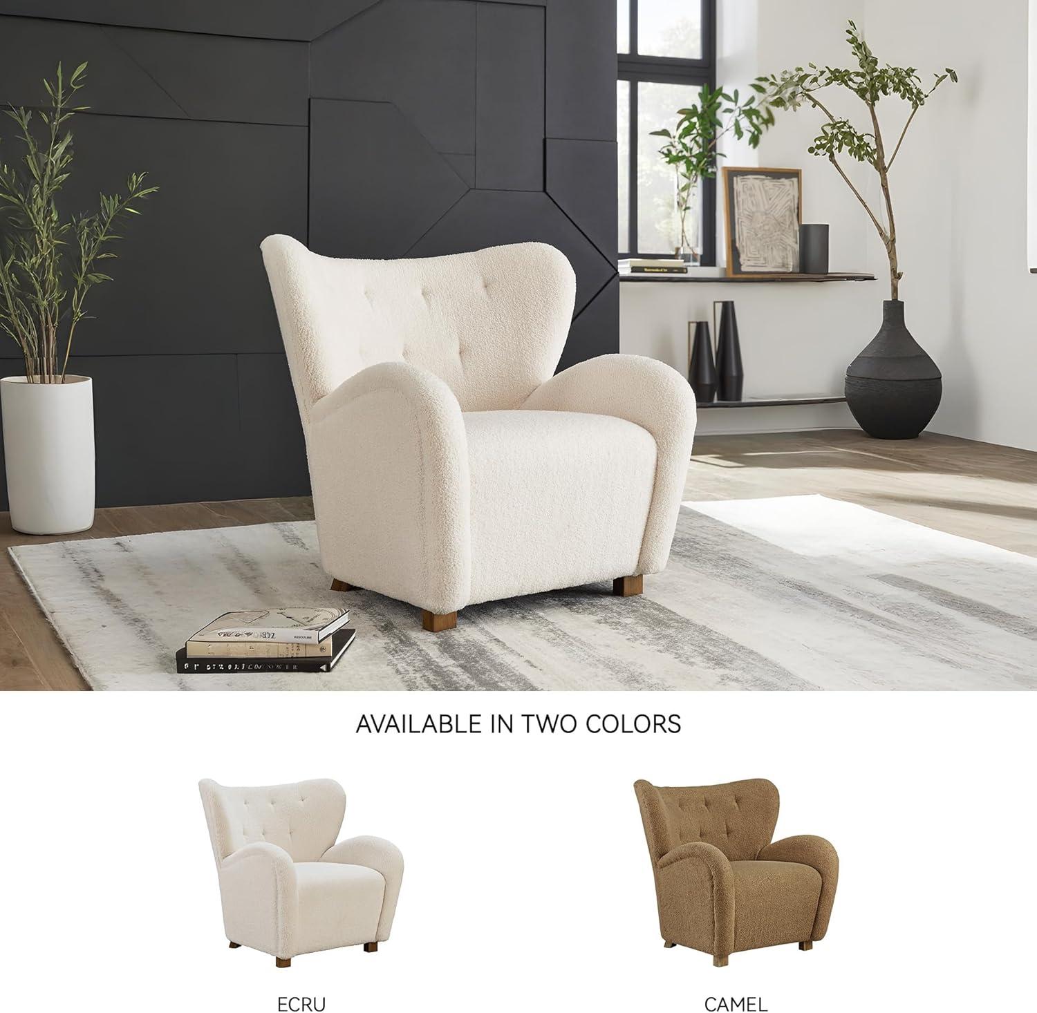 imageSignature Design by Ashley Larbell Contemporary Faux Shearling Tufted Upholstered Accent Chair with Wingback WhiteWhite