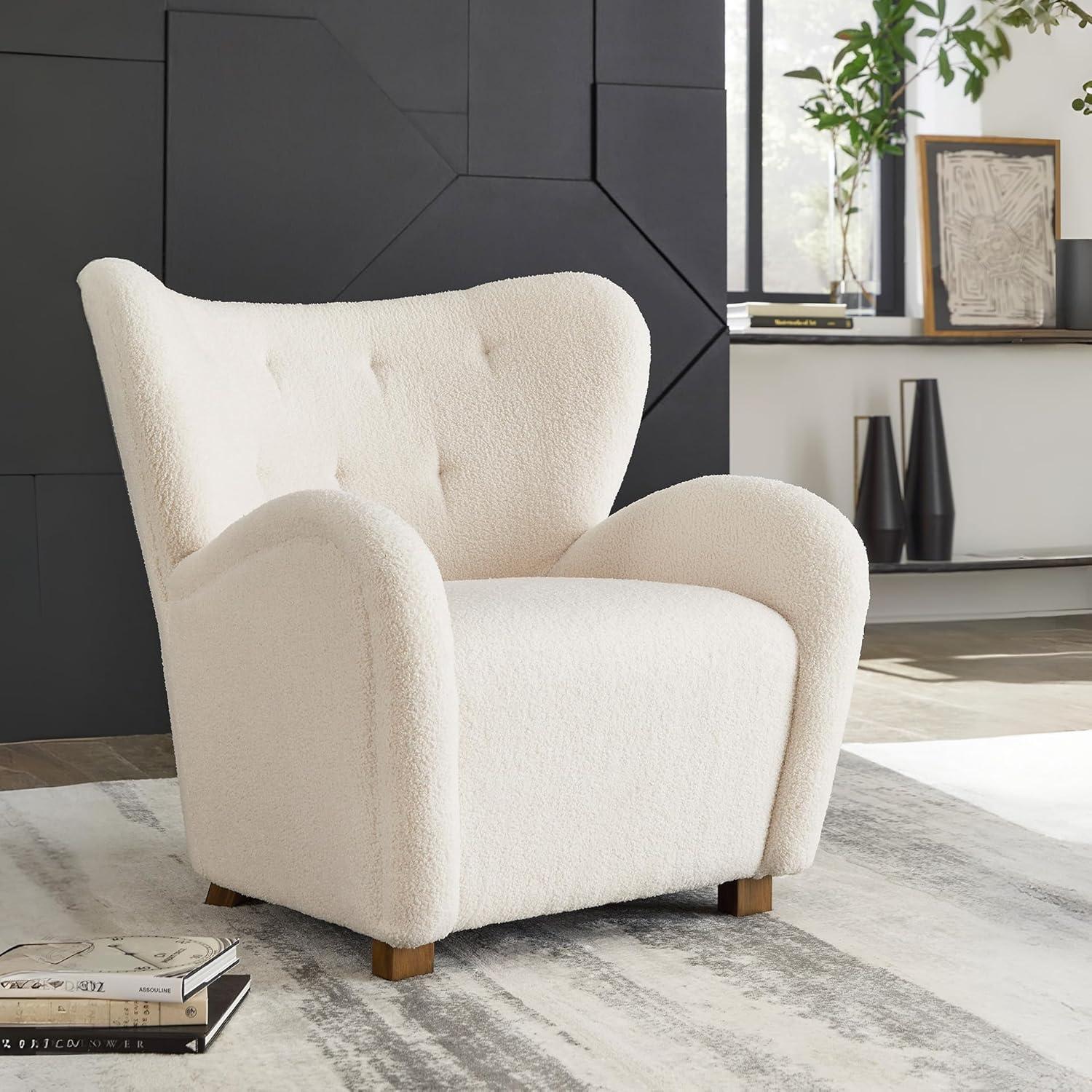 imageSignature Design by Ashley Larbell Contemporary Faux Shearling Tufted Upholstered Accent Chair with Wingback WhiteWhite