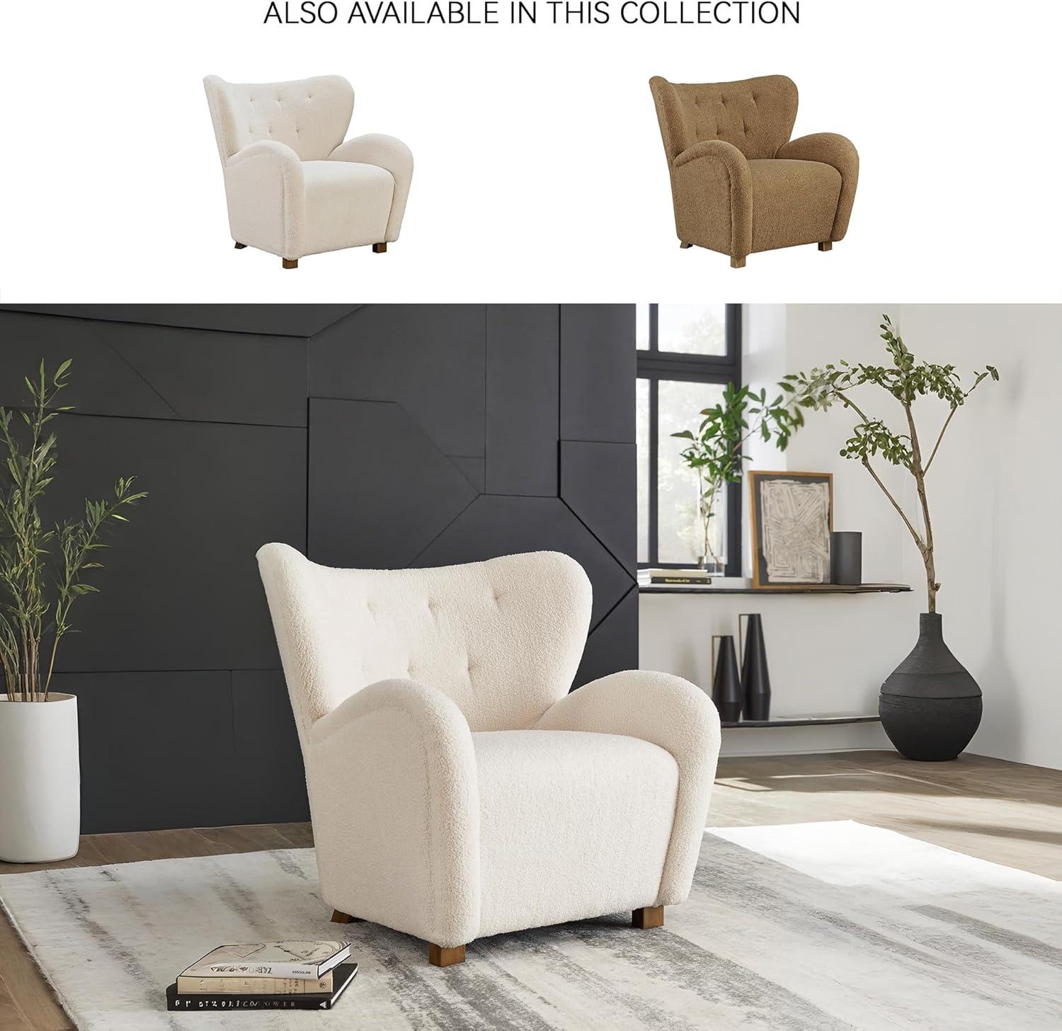 imageSignature Design by Ashley Larbell Contemporary Faux Shearling Tufted Upholstered Accent Chair with Wingback WhiteWhite