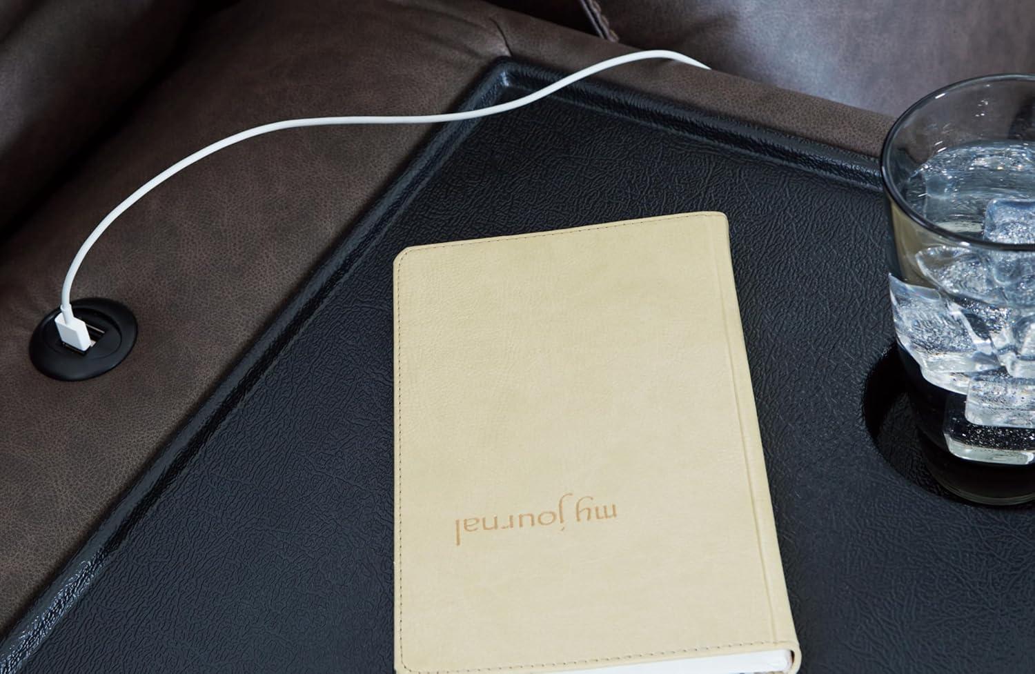 imageSignature Design by Ashley Lavenhorne Modern Faux Leather Manual Reclining Sofa with Drop Down Table Cup Holders and USB Ports Dark BrownDark Brown