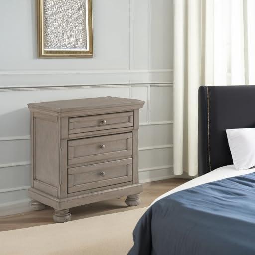 imageSignature Design by Ashley Lettner Modern Traditional 2 Drawer Nightstand 3013quot Tall Light GrayGraywash