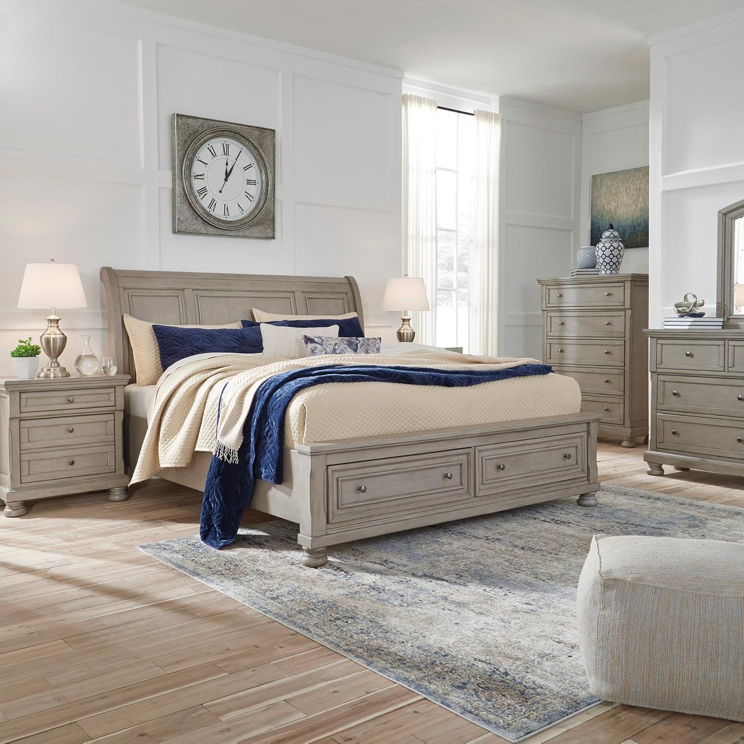 imageSignature Design by Ashley Lettner Traditional SmoothGliding 7Drawer Dresser and Mirror with Safety Stop FeltLined Top Drawers and PullOut Tray Light GrayLight Gray