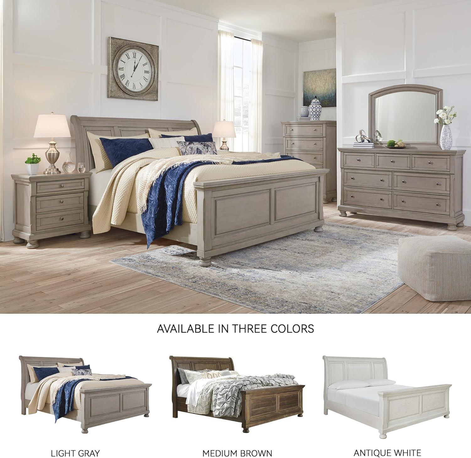 imageSignature Design by Ashley Lettner Traditional SmoothGliding 7Drawer Dresser and Mirror with Safety Stop FeltLined Top Drawers and PullOut Tray Light GrayLight Gray
