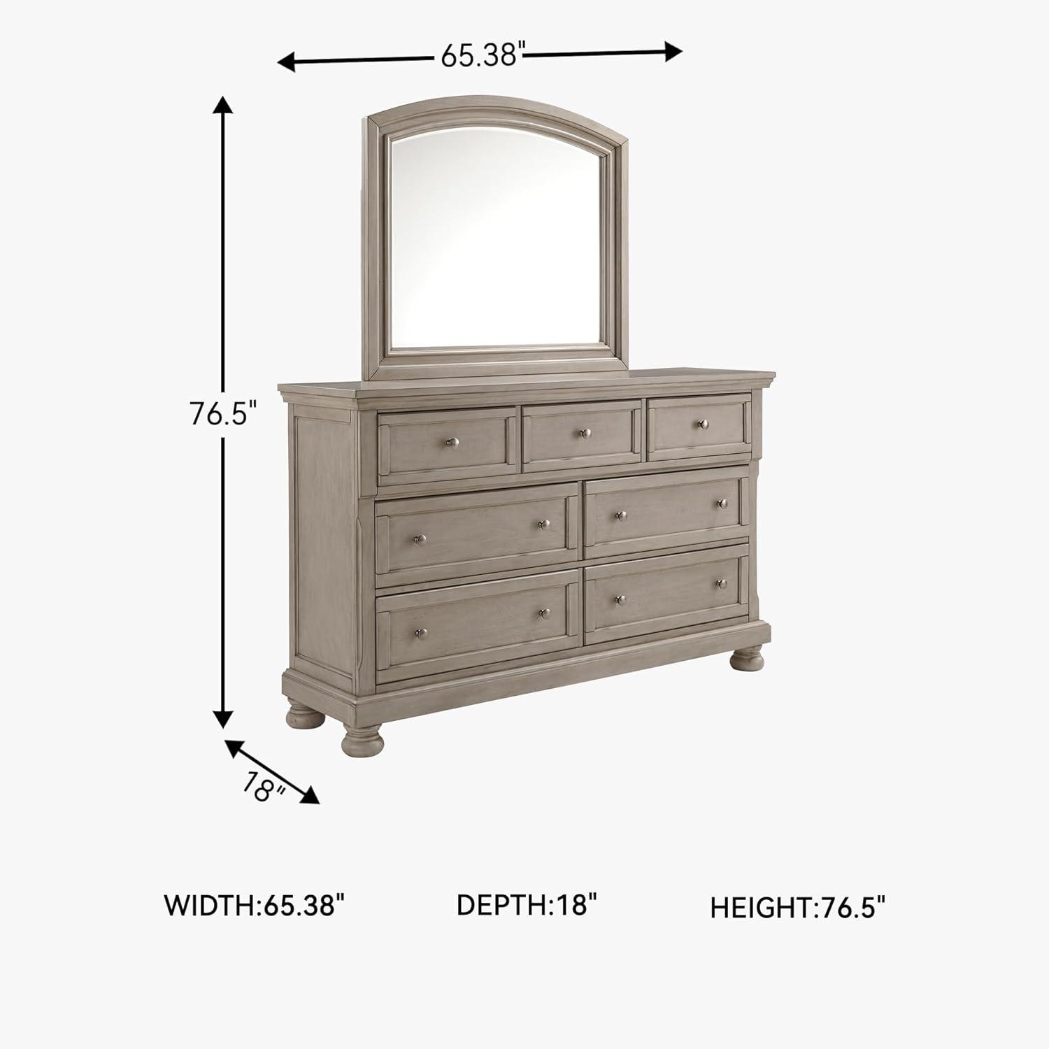 imageSignature Design by Ashley Lettner Traditional SmoothGliding 7Drawer Dresser and Mirror with Safety Stop FeltLined Top Drawers and PullOut Tray Light GrayLight Gray