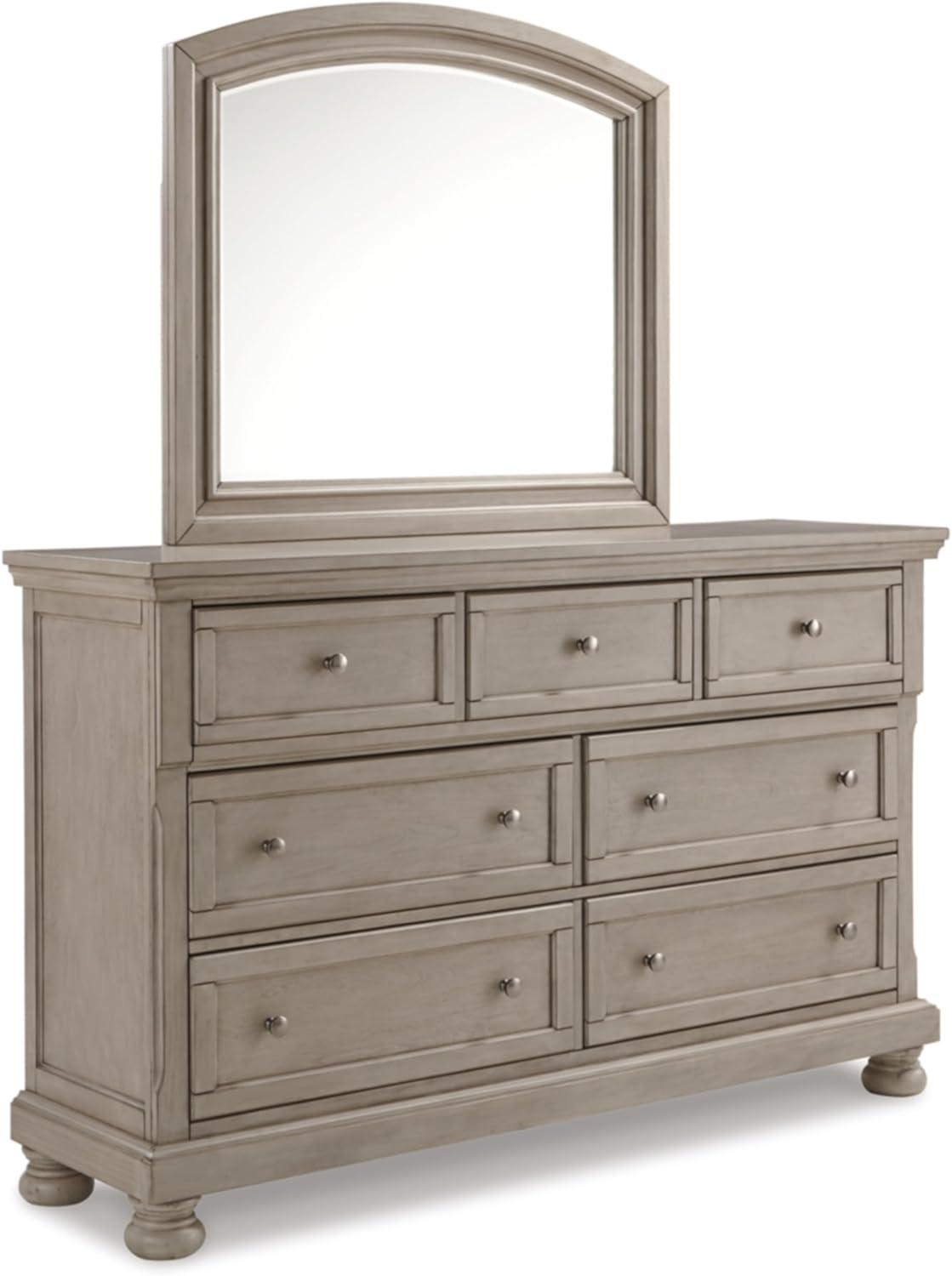 imageSignature Design by Ashley Lettner Traditional SmoothGliding 7Drawer Dresser and Mirror with Safety Stop FeltLined Top Drawers and PullOut Tray Light GrayLight Gray