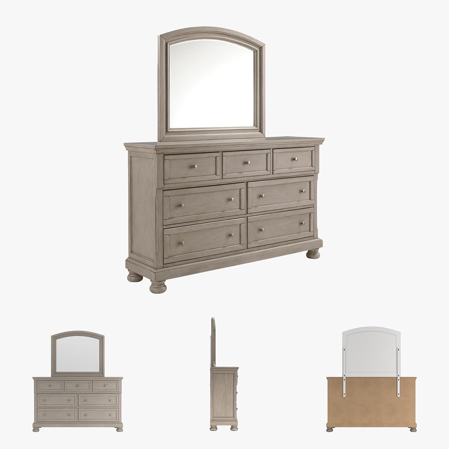 imageSignature Design by Ashley Lettner Traditional SmoothGliding 7Drawer Dresser and Mirror with Safety Stop FeltLined Top Drawers and PullOut Tray Light GrayLight Gray