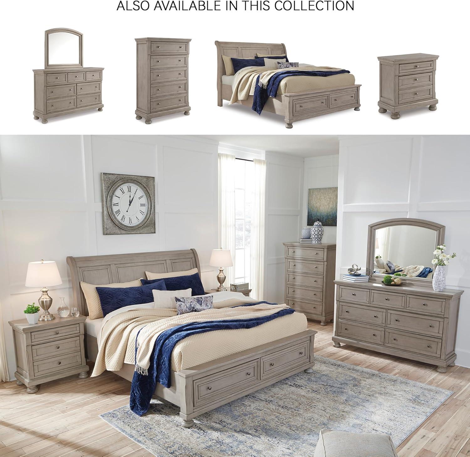 imageSignature Design by Ashley Lettner Traditional SmoothGliding 7Drawer Dresser and Mirror with Safety Stop FeltLined Top Drawers and PullOut Tray Light GrayLight Gray