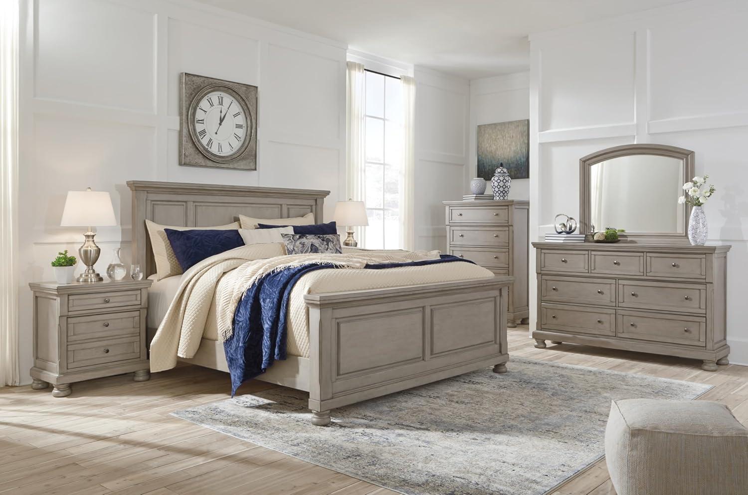imageSignature Design by Ashley Lettner Traditional SmoothGliding 7Drawer Dresser and Mirror with Safety Stop FeltLined Top Drawers and PullOut Tray Light GrayLight Gray