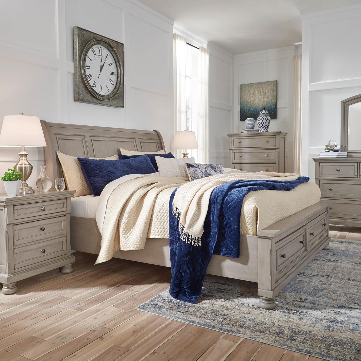 imageSignature Design by Ashley Lettner Traditional SmoothGliding 7Drawer Dresser and Mirror with Safety Stop FeltLined Top Drawers and PullOut Tray Light GrayLight Gray