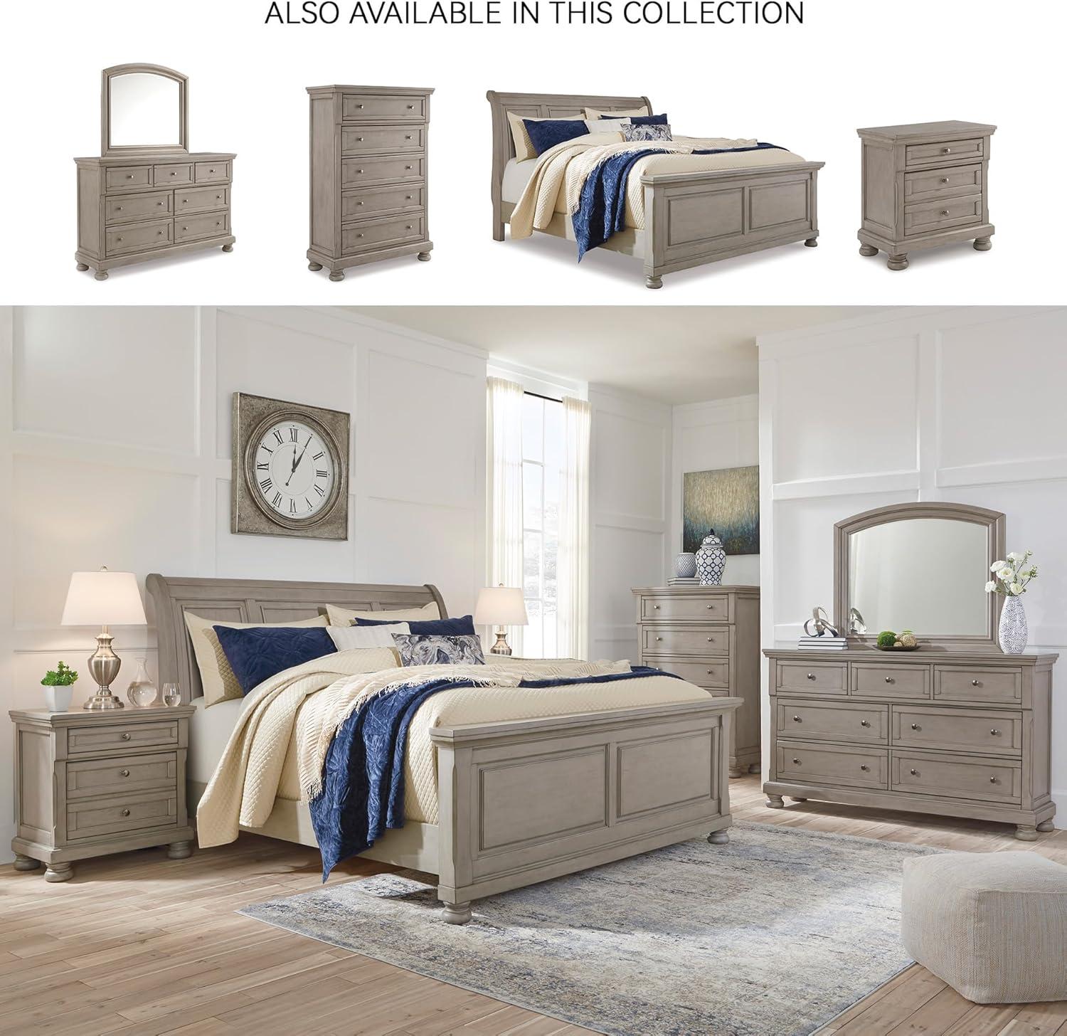 imageSignature Design by Ashley Lettner Traditional SmoothGliding 7Drawer Dresser and Mirror with Safety Stop FeltLined Top Drawers and PullOut Tray Light GrayLight Gray