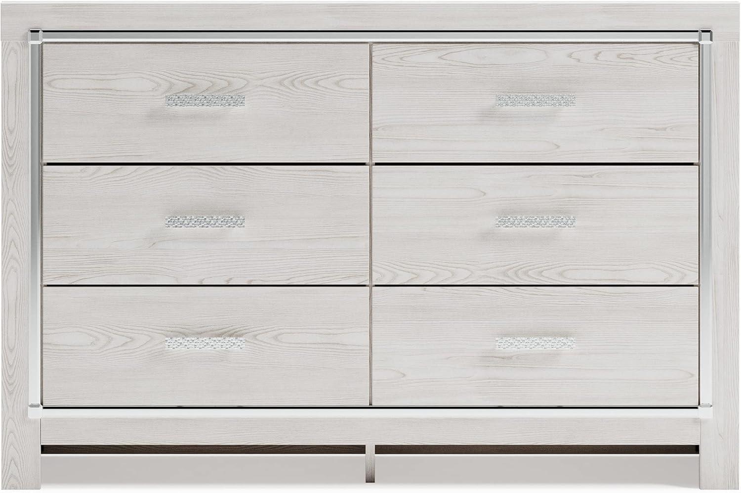 imageSignature Design by Ashley Lodanna Modern Glam 6 Drawer Dresser with Faceted Chrome Accents Gray Wood GrainWhite