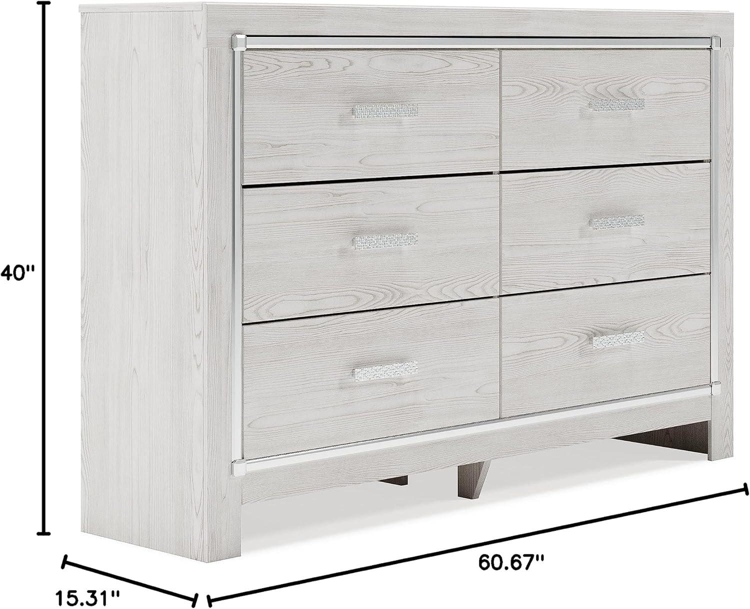 imageSignature Design by Ashley Lodanna Modern Glam 6 Drawer Dresser with Faceted Chrome Accents Gray Wood GrainWhite