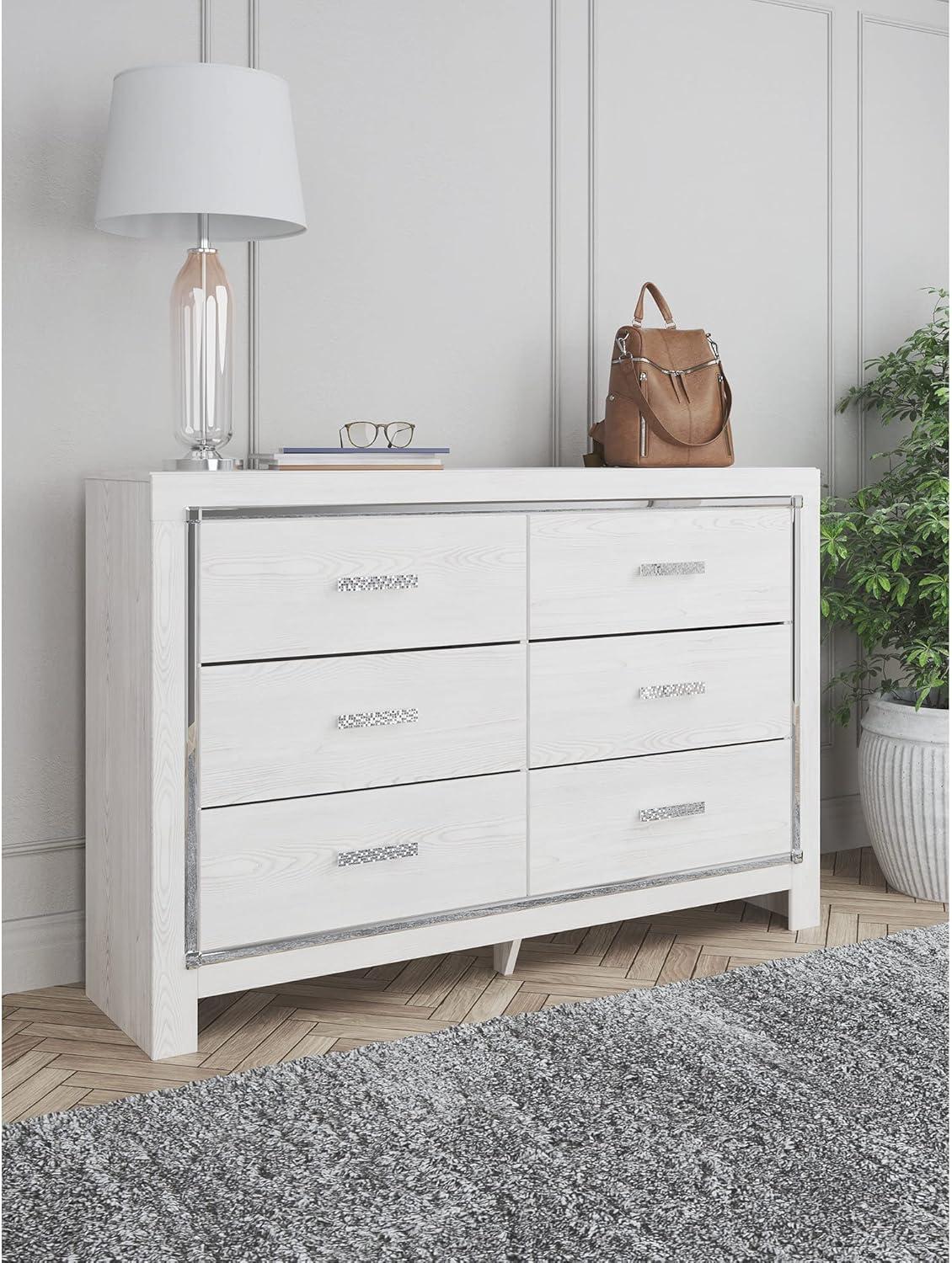imageSignature Design by Ashley Lodanna Modern Glam 6 Drawer Dresser with Faceted Chrome Accents Gray Wood GrainWhite