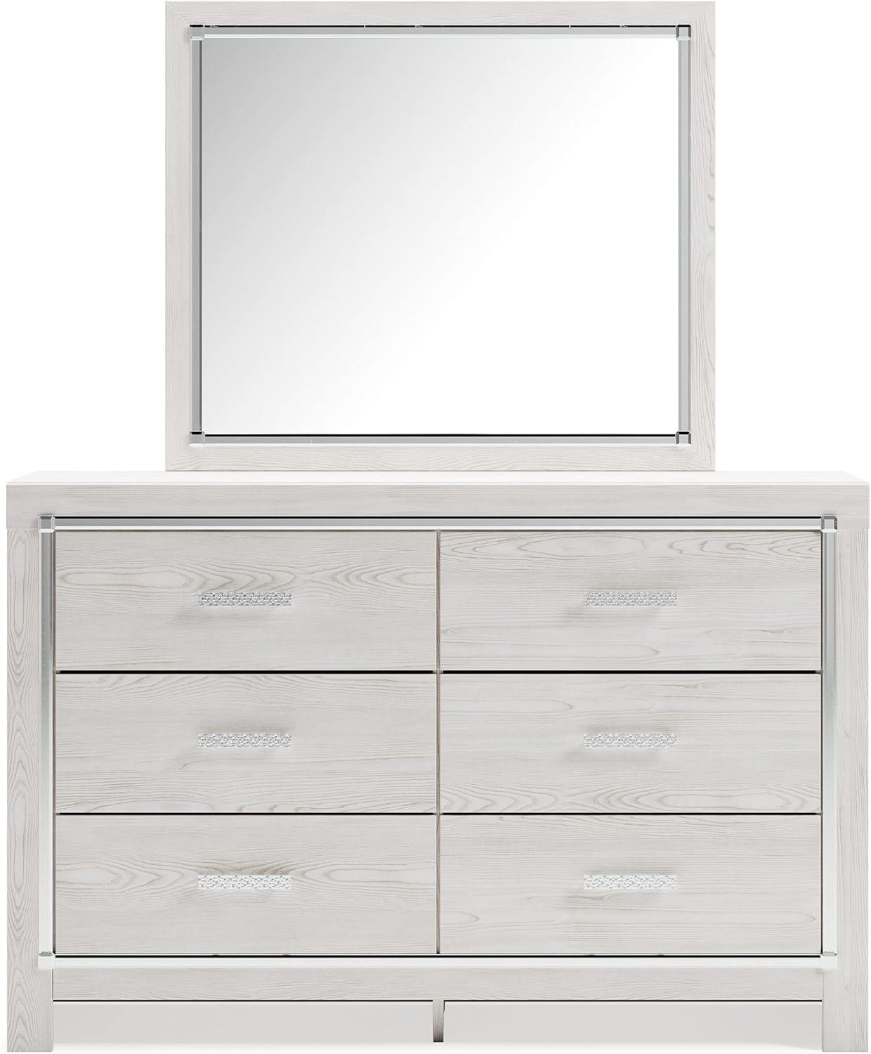 imageSignature Design by Ashley Lodanna Modern Glam 6 Drawer Dresser with Faceted Chrome Accents Gray Wood GrainWhite