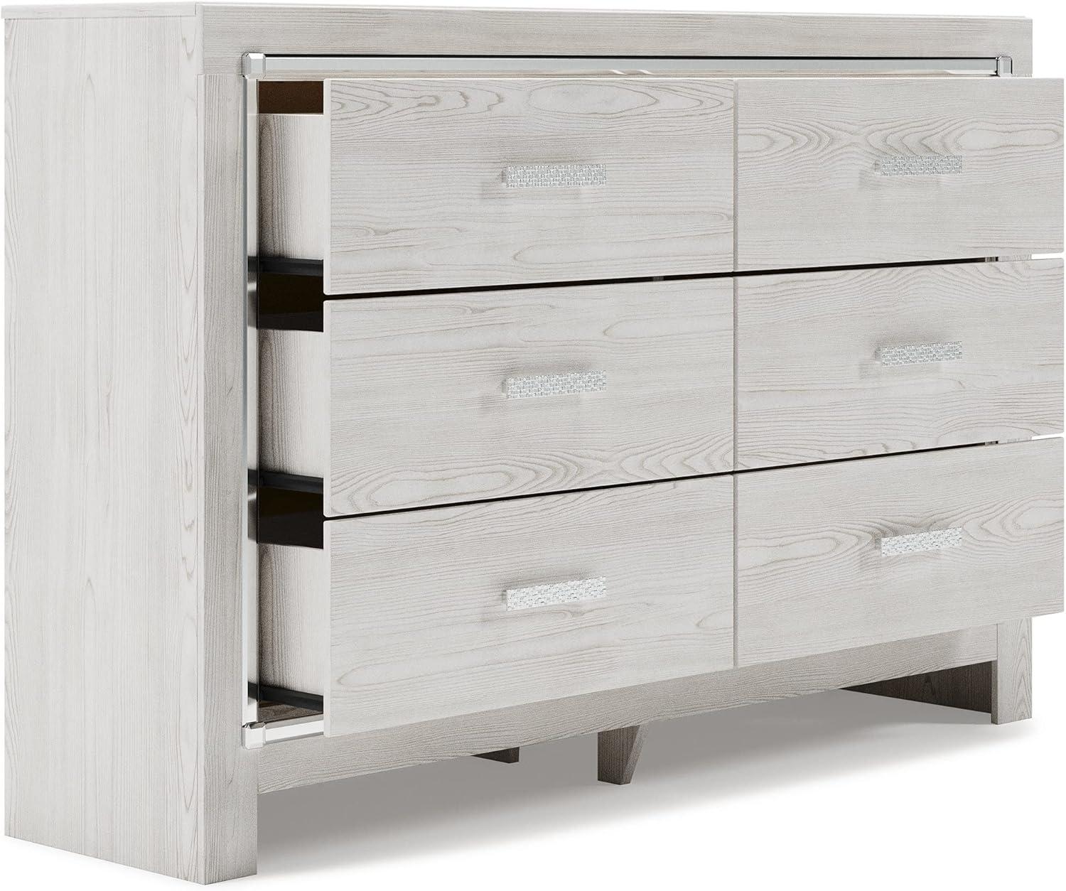 imageSignature Design by Ashley Lodanna Modern Glam 6 Drawer Dresser with Faceted Chrome Accents Gray Wood GrainWhite