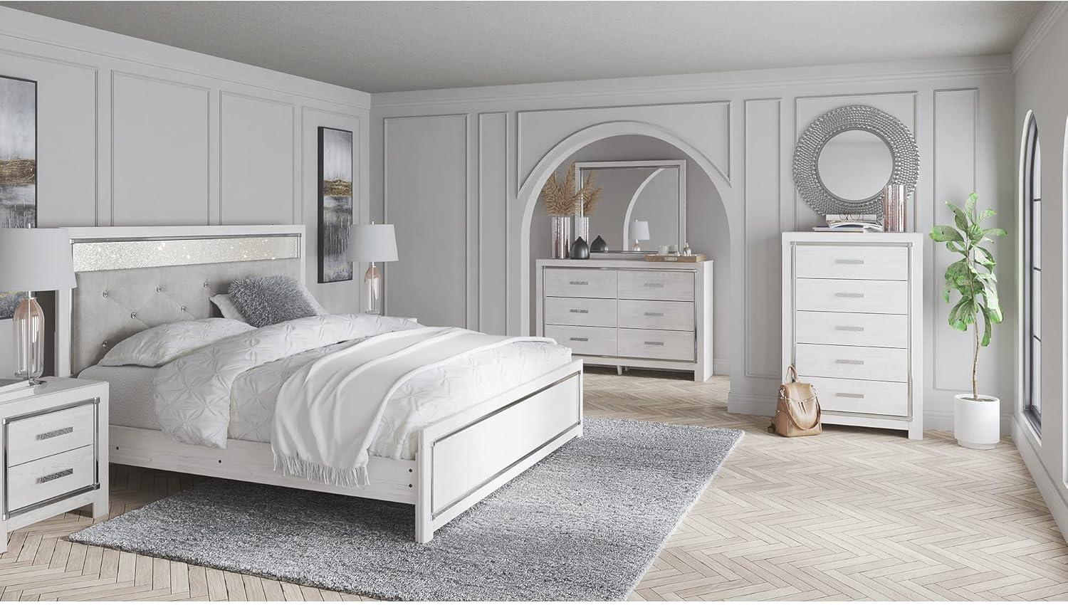 imageSignature Design by Ashley Lodanna Modern Glam 6 Drawer Dresser with Faceted Chrome Accents Gray Wood GrainWhite