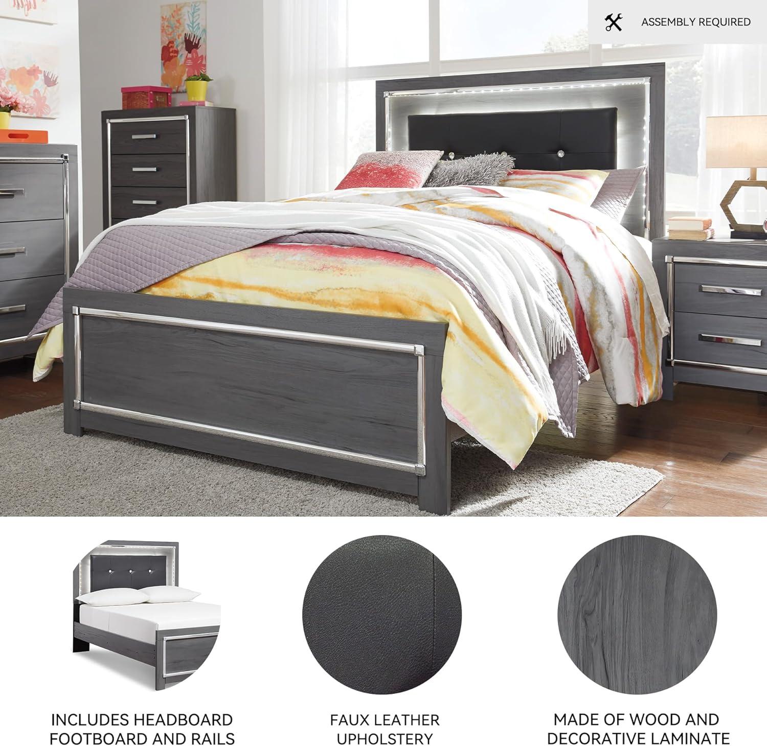 imageSignature Design by Ashley Lodanna Modern SmoothGliding 6Drawer Dresser and Mirror with Safety Stop Tipover Restraint Faceted ChromeTone Accents Lined Drawers Gray FinishGrey
