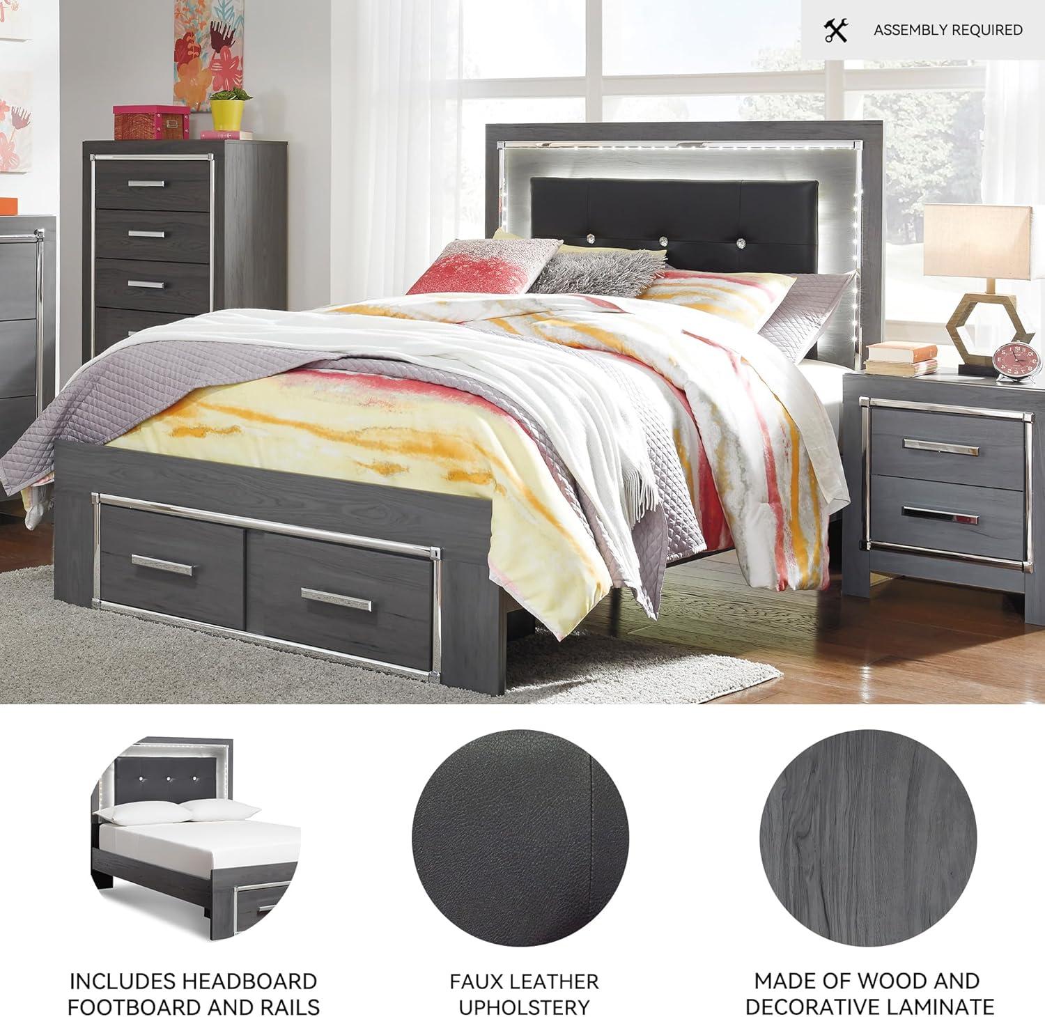 imageSignature Design by Ashley Lodanna Modern SmoothGliding 6Drawer Dresser and Mirror with Safety Stop Tipover Restraint Faceted ChromeTone Accents Lined Drawers Gray FinishGrey