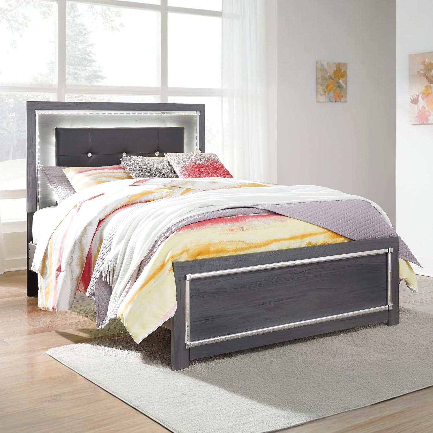 imageSignature Design by Ashley Lodanna Modern SmoothGliding 6Drawer Dresser and Mirror with Safety Stop Tipover Restraint Faceted ChromeTone Accents Lined Drawers Gray FinishGrey
