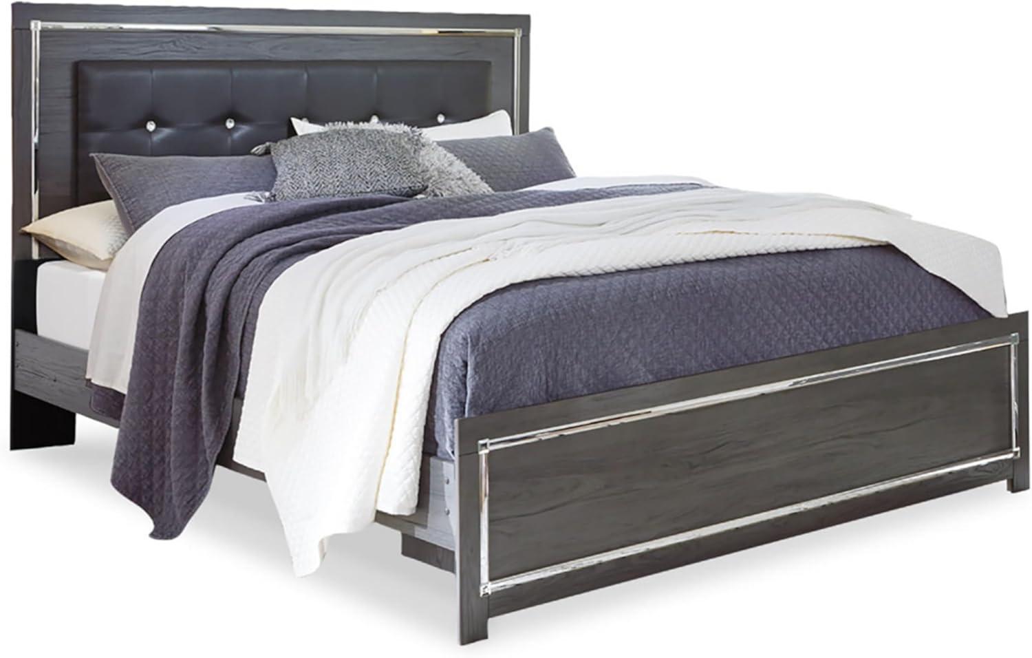 imageSignature Design by Ashley Lodanna Modern SmoothGliding 6Drawer Dresser and Mirror with Safety Stop Tipover Restraint Faceted ChromeTone Accents Lined Drawers Gray FinishGrey