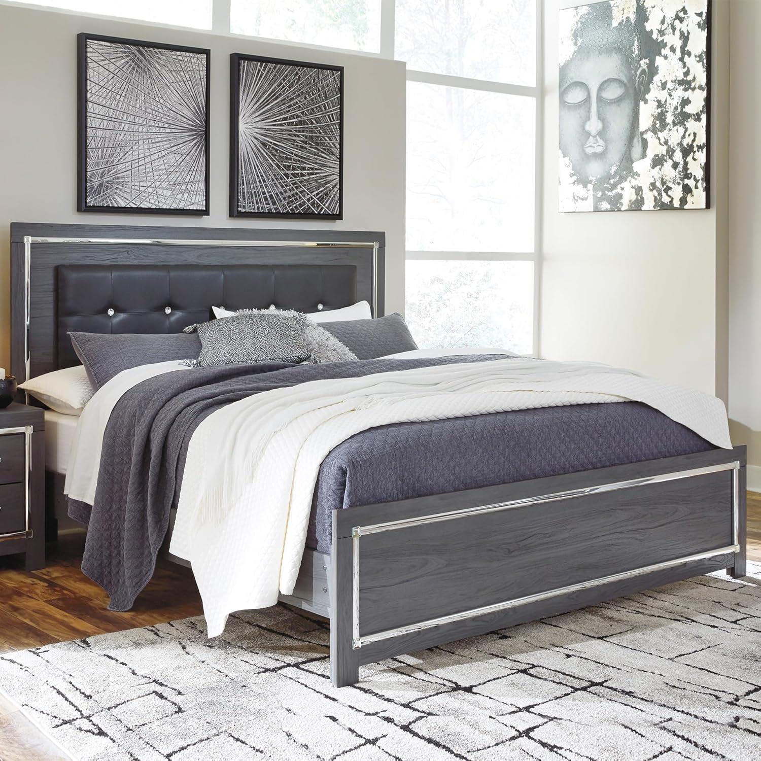 imageSignature Design by Ashley Lodanna Modern SmoothGliding 6Drawer Dresser and Mirror with Safety Stop Tipover Restraint Faceted ChromeTone Accents Lined Drawers Gray FinishGrey