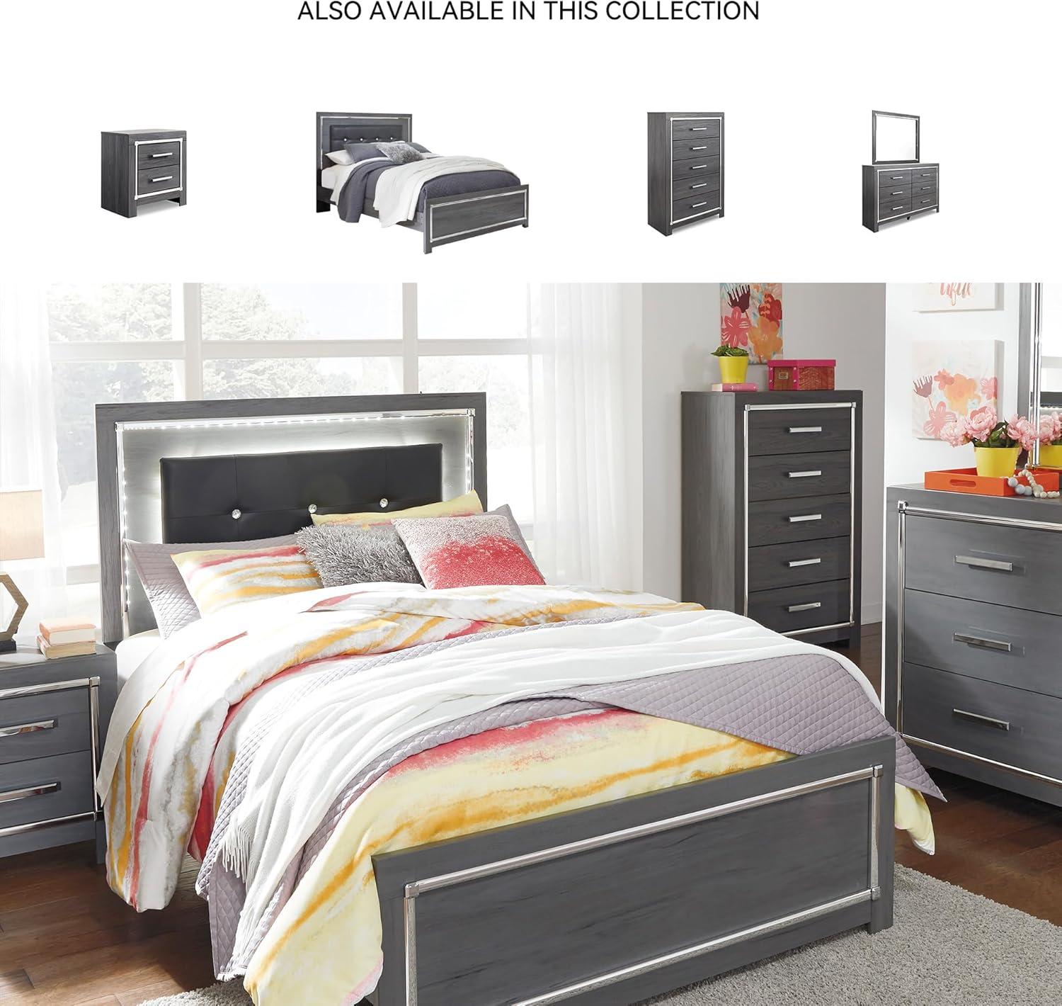 imageSignature Design by Ashley Lodanna Modern SmoothGliding 6Drawer Dresser and Mirror with Safety Stop Tipover Restraint Faceted ChromeTone Accents Lined Drawers Gray FinishGrey