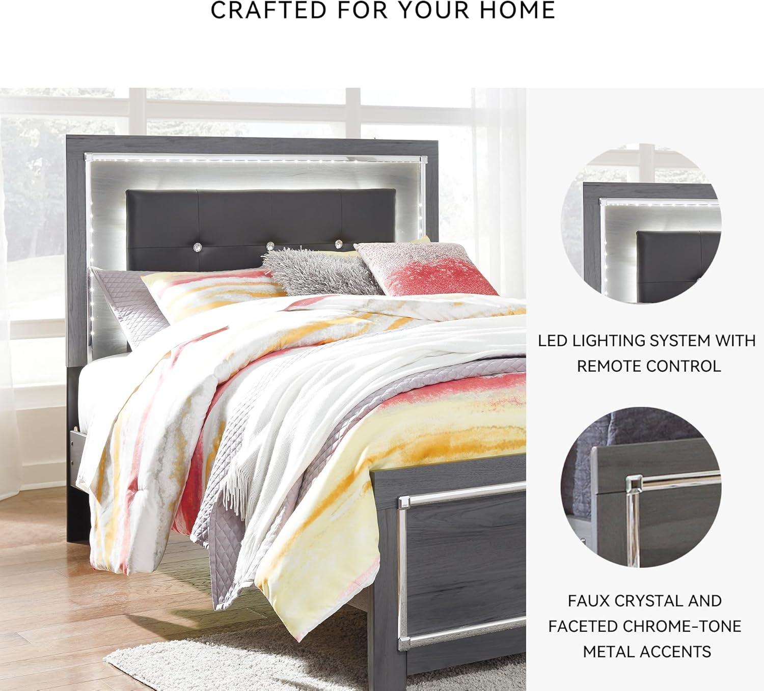 imageSignature Design by Ashley Lodanna Modern SmoothGliding 6Drawer Dresser and Mirror with Safety Stop Tipover Restraint Faceted ChromeTone Accents Lined Drawers Gray FinishGrey