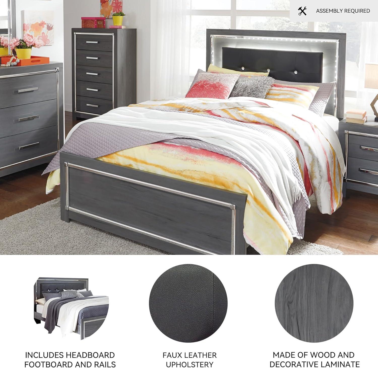 imageSignature Design by Ashley Lodanna Modern SmoothGliding 6Drawer Dresser and Mirror with Safety Stop Tipover Restraint Faceted ChromeTone Accents Lined Drawers Gray FinishGrey