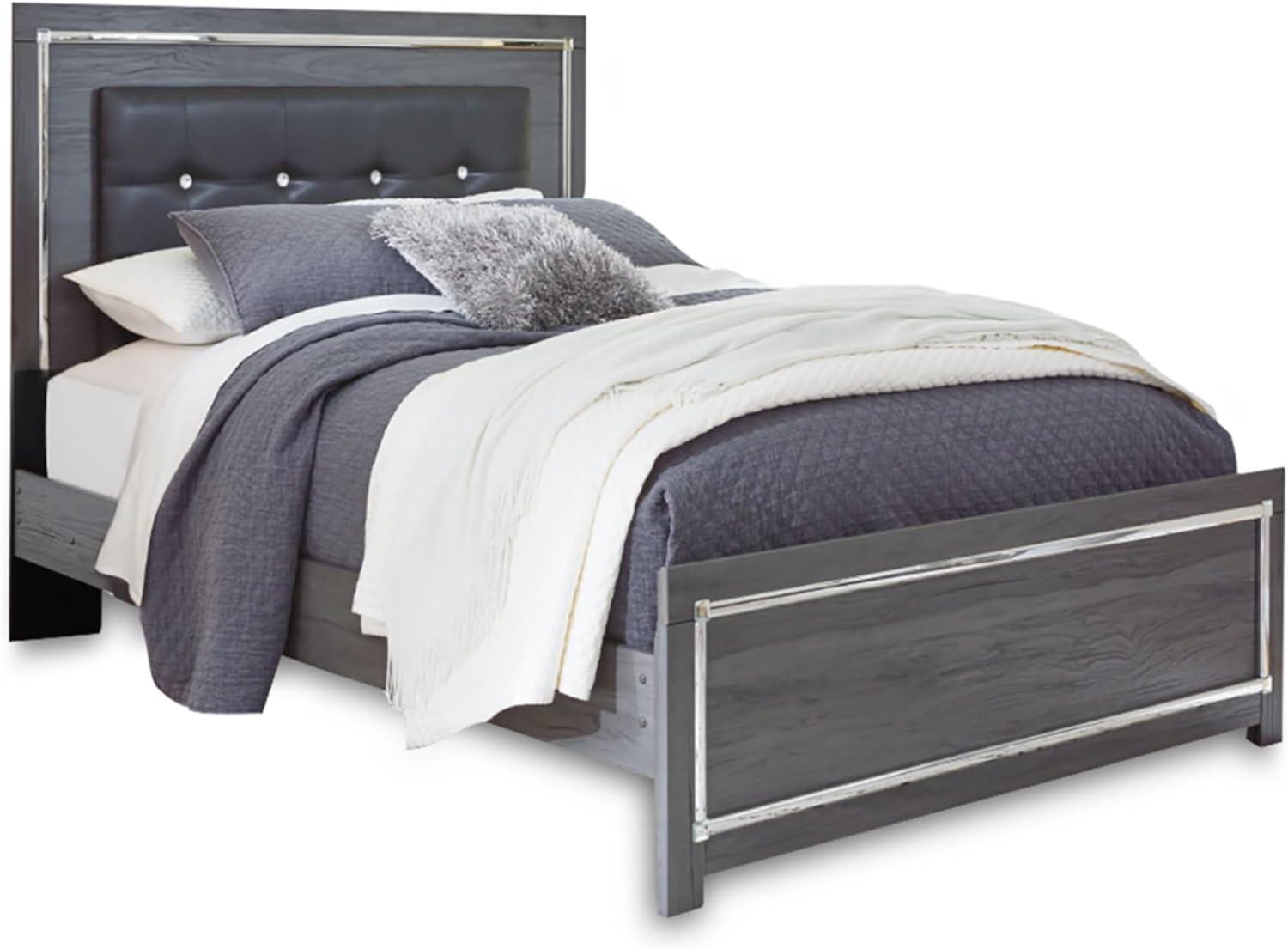 imageSignature Design by Ashley Lodanna Modern SmoothGliding 6Drawer Dresser and Mirror with Safety Stop Tipover Restraint Faceted ChromeTone Accents Lined Drawers Gray FinishGrey