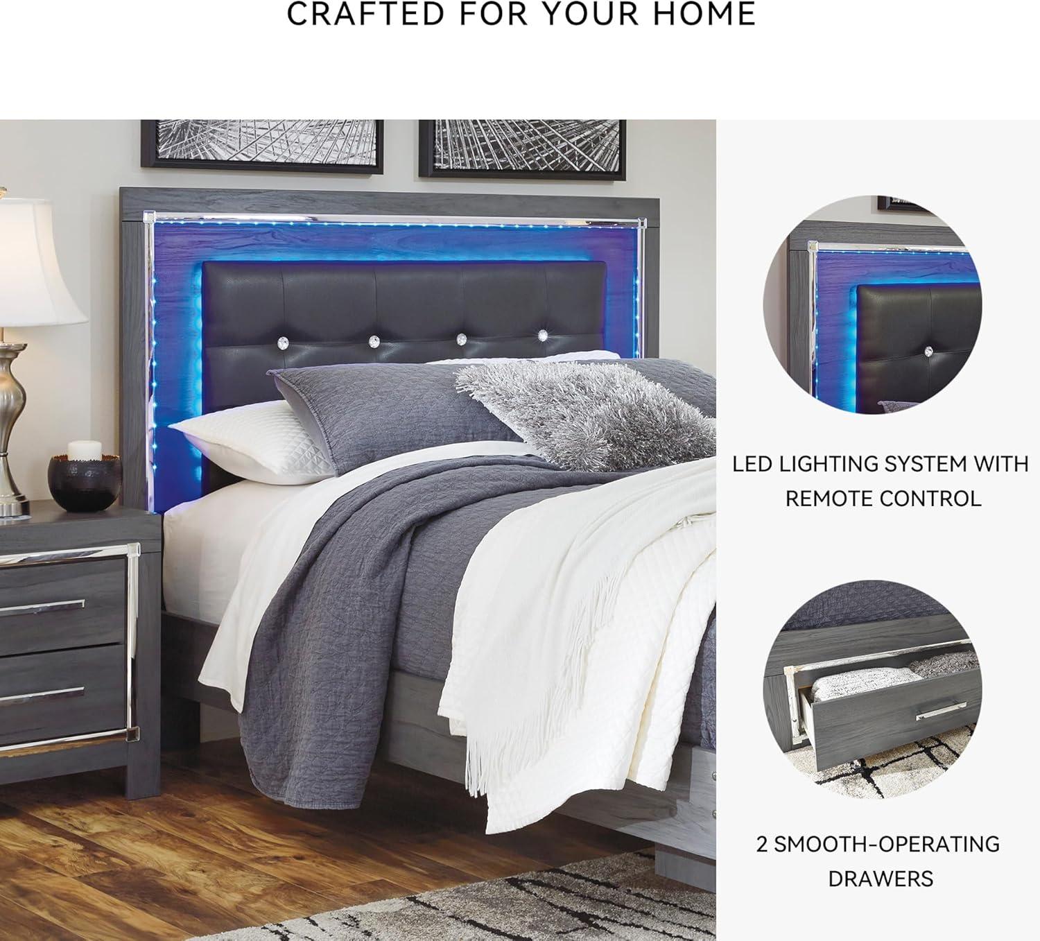 imageSignature Design by Ashley Lodanna Modern SmoothGliding 6Drawer Dresser and Mirror with Safety Stop Tipover Restraint Faceted ChromeTone Accents Lined Drawers Gray FinishGrey