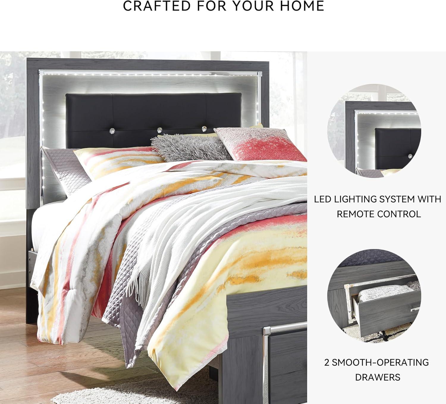 imageSignature Design by Ashley Lodanna Modern SmoothGliding 6Drawer Dresser and Mirror with Safety Stop Tipover Restraint Faceted ChromeTone Accents Lined Drawers Gray FinishGrey