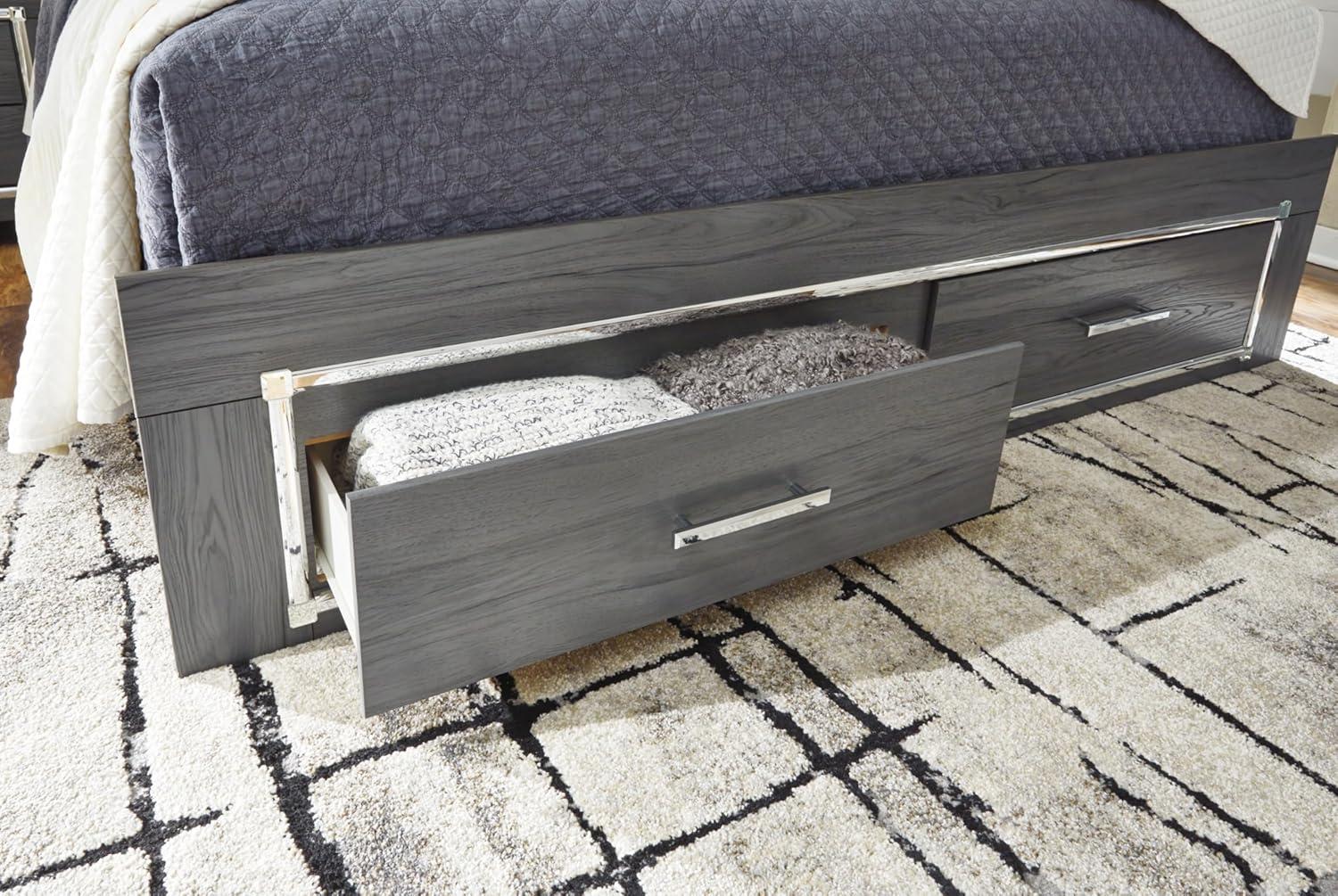 imageSignature Design by Ashley Lodanna Modern SmoothGliding 6Drawer Dresser and Mirror with Safety Stop Tipover Restraint Faceted ChromeTone Accents Lined Drawers Gray FinishGrey