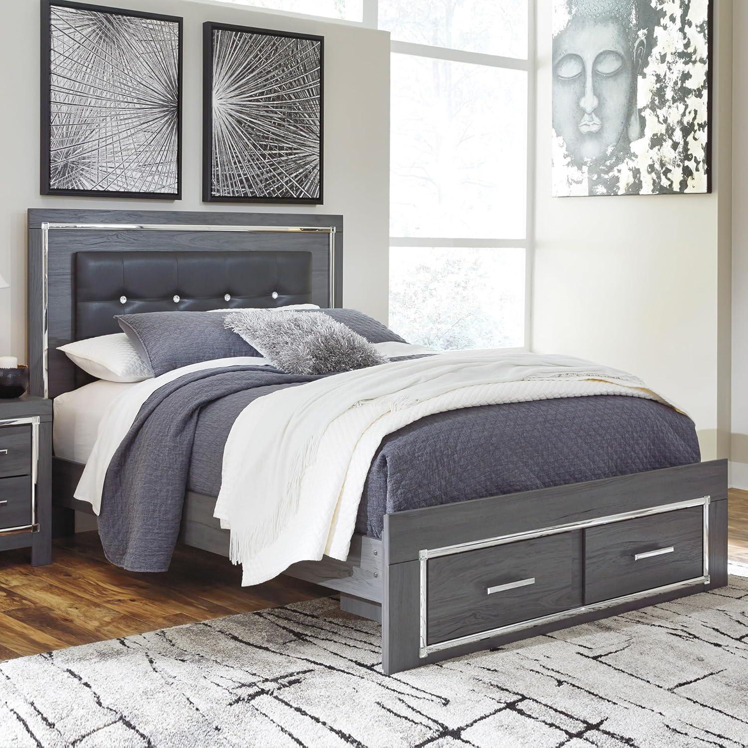 imageSignature Design by Ashley Lodanna Modern SmoothGliding 6Drawer Dresser and Mirror with Safety Stop Tipover Restraint Faceted ChromeTone Accents Lined Drawers Gray FinishGrey