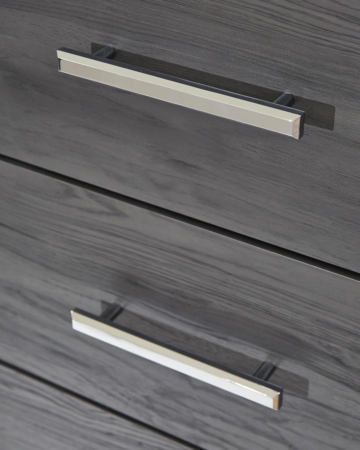 imageSignature Design by Ashley Lodanna Modern SmoothGliding 6Drawer Dresser and Mirror with Safety Stop Tipover Restraint Faceted ChromeTone Accents Lined Drawers Gray FinishGrey