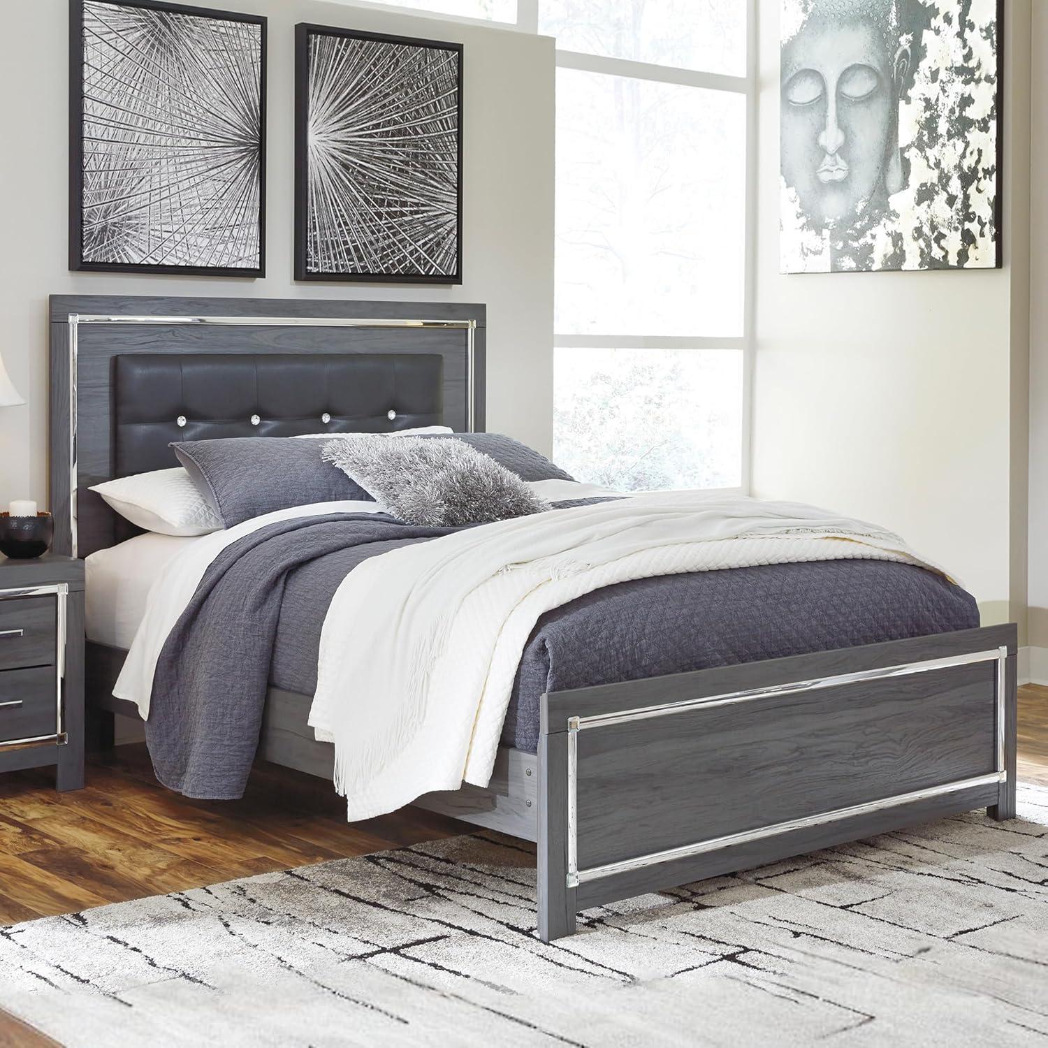 imageSignature Design by Ashley Lodanna Modern SmoothGliding 6Drawer Dresser and Mirror with Safety Stop Tipover Restraint Faceted ChromeTone Accents Lined Drawers Gray FinishGrey