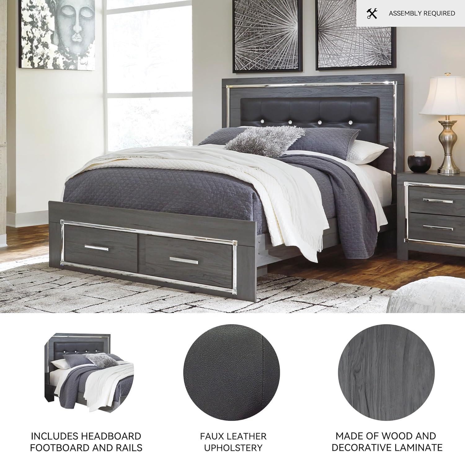 imageSignature Design by Ashley Lodanna Modern SmoothGliding 6Drawer Dresser and Mirror with Safety Stop Tipover Restraint Faceted ChromeTone Accents Lined Drawers Gray FinishGrey