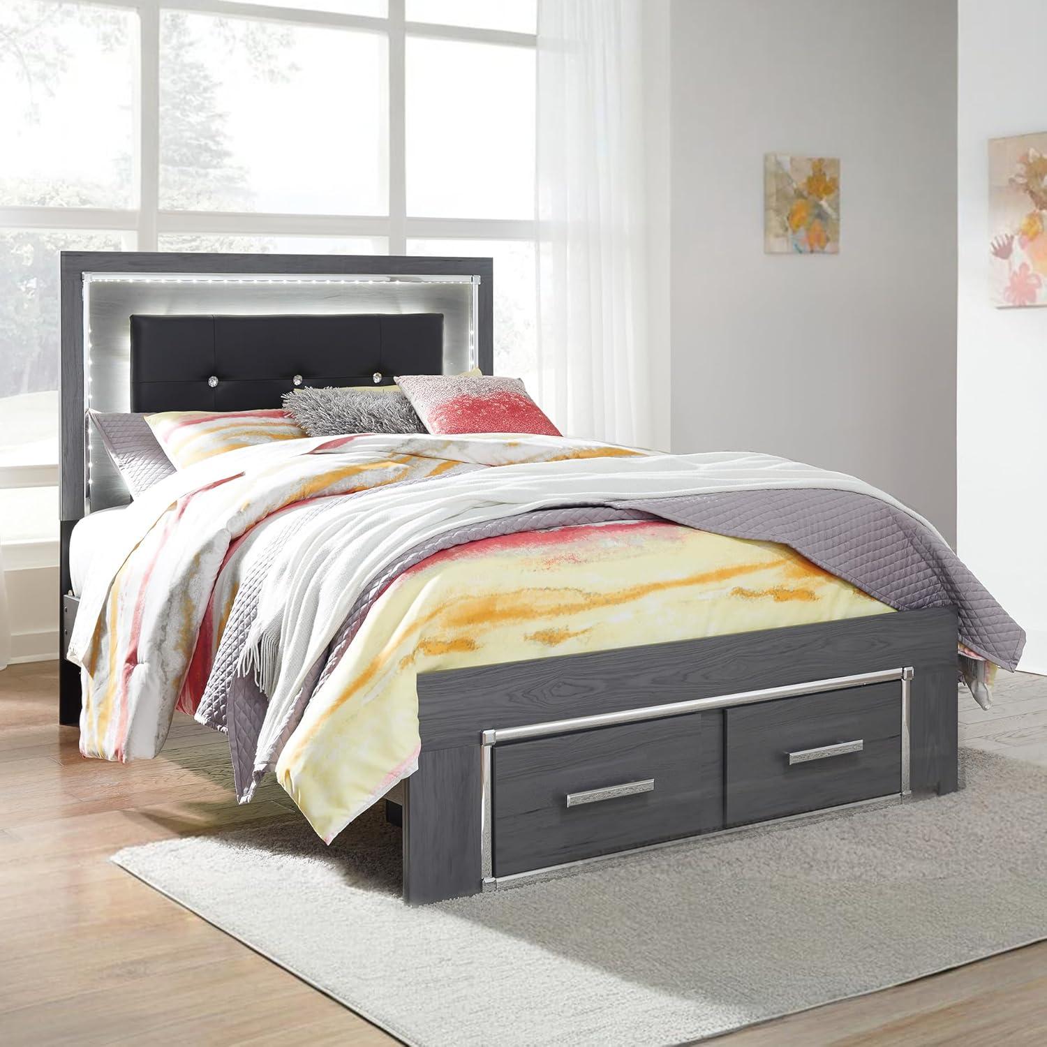 imageSignature Design by Ashley Lodanna Modern SmoothGliding 6Drawer Dresser and Mirror with Safety Stop Tipover Restraint Faceted ChromeTone Accents Lined Drawers Gray FinishGrey