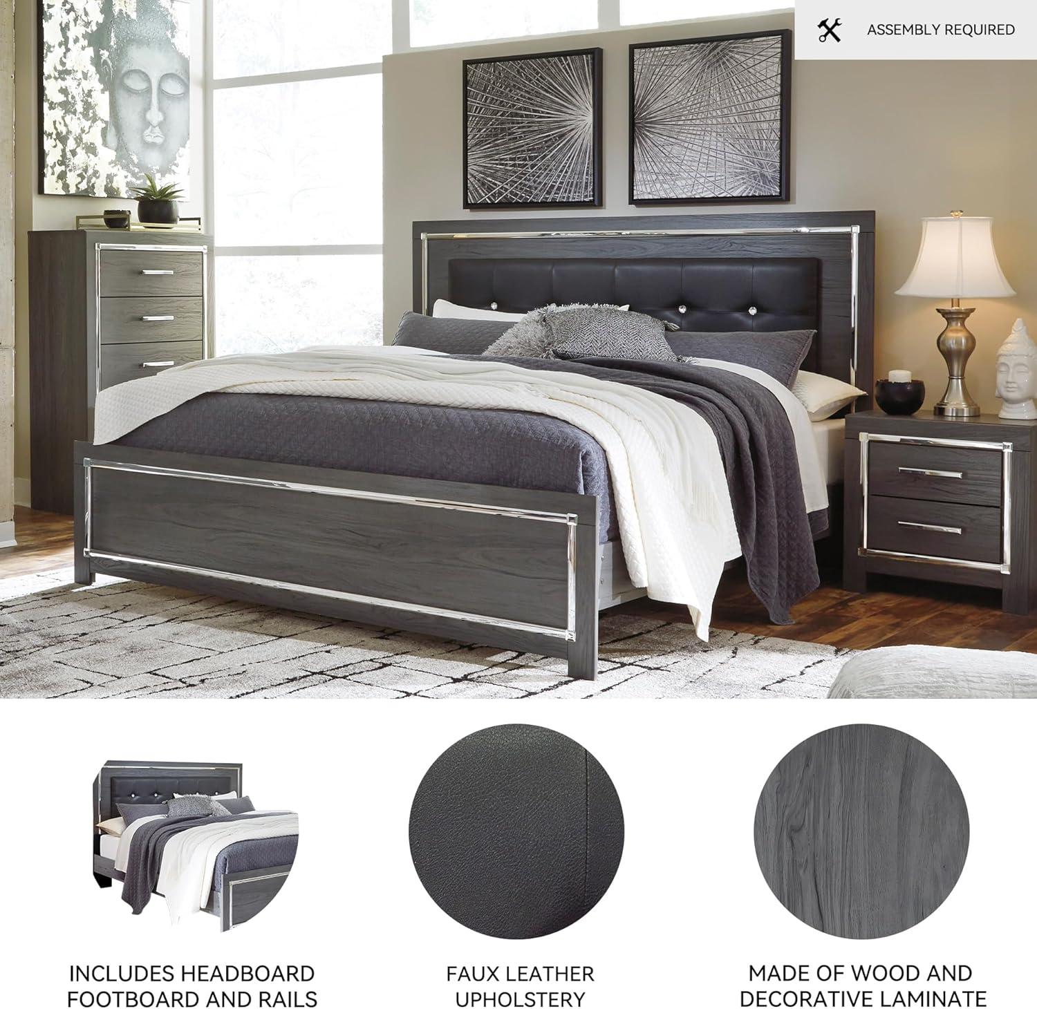 imageSignature Design by Ashley Lodanna Modern SmoothGliding 6Drawer Dresser and Mirror with Safety Stop Tipover Restraint Faceted ChromeTone Accents Lined Drawers Gray FinishGrey