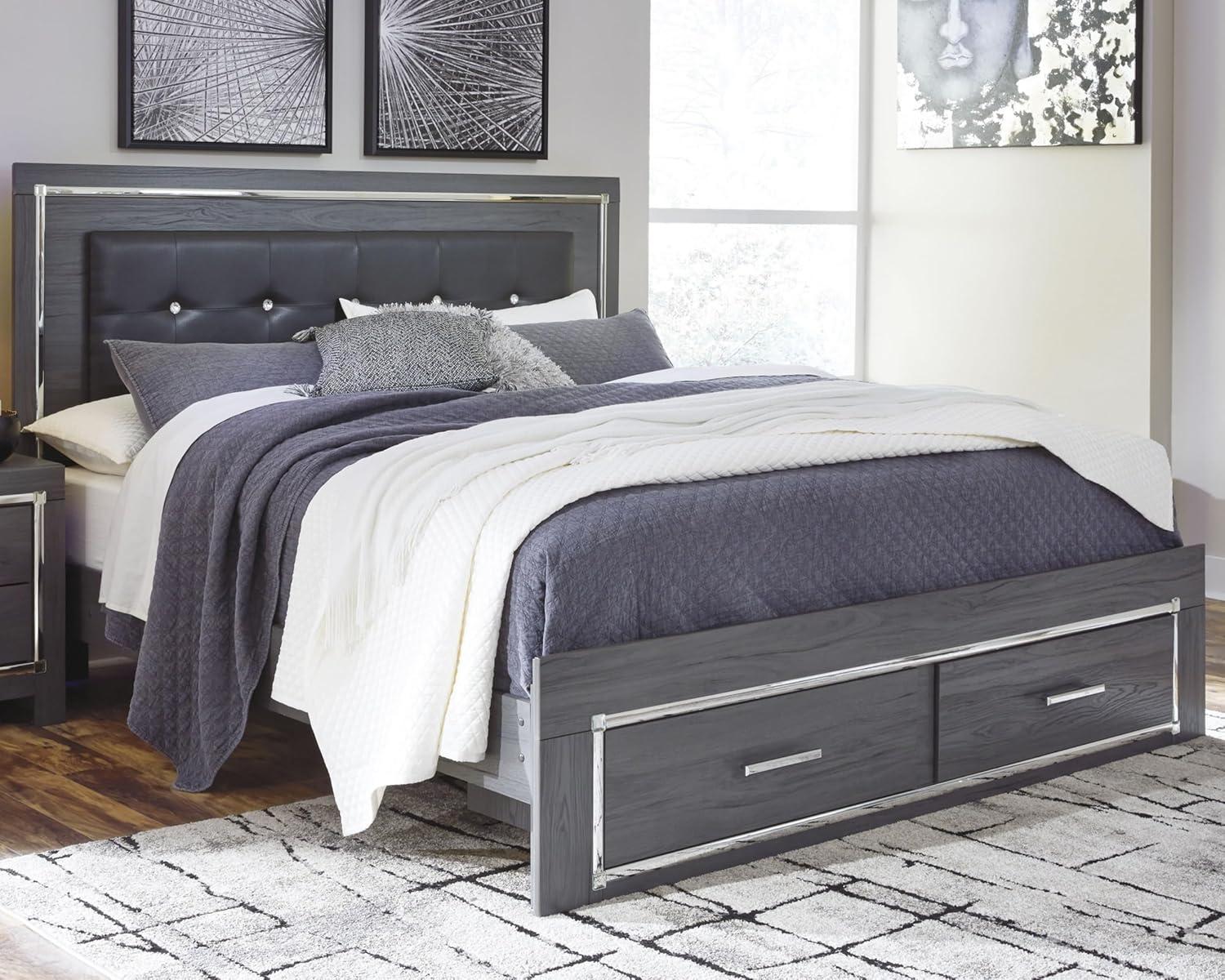 imageSignature Design by Ashley Lodanna Modern SmoothGliding 6Drawer Dresser and Mirror with Safety Stop Tipover Restraint Faceted ChromeTone Accents Lined Drawers Gray FinishGrey