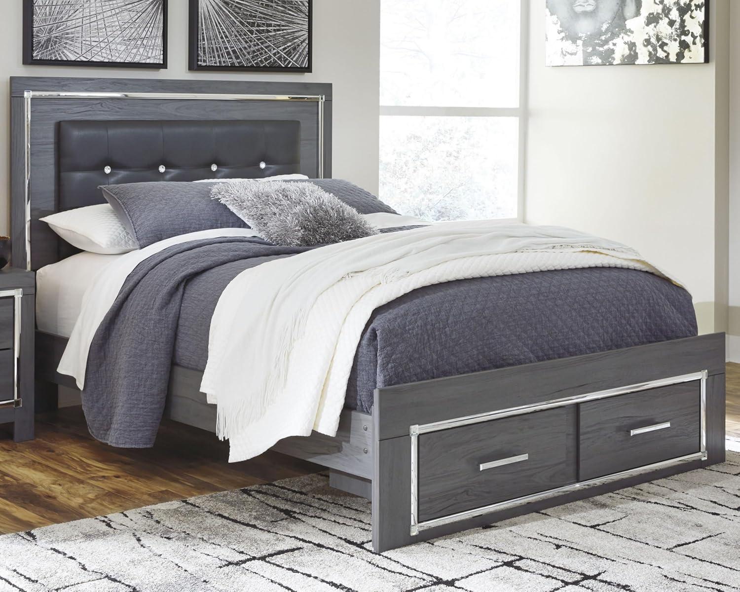 imageSignature Design by Ashley Lodanna Modern SmoothGliding 6Drawer Dresser and Mirror with Safety Stop Tipover Restraint Faceted ChromeTone Accents Lined Drawers Gray FinishGrey