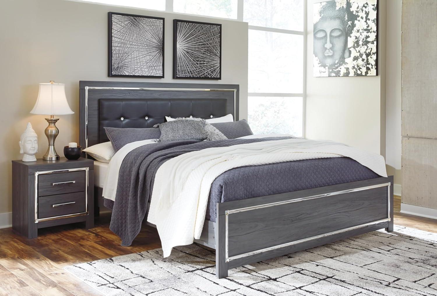 imageSignature Design by Ashley Lodanna Modern SmoothGliding 6Drawer Dresser and Mirror with Safety Stop Tipover Restraint Faceted ChromeTone Accents Lined Drawers Gray FinishGrey