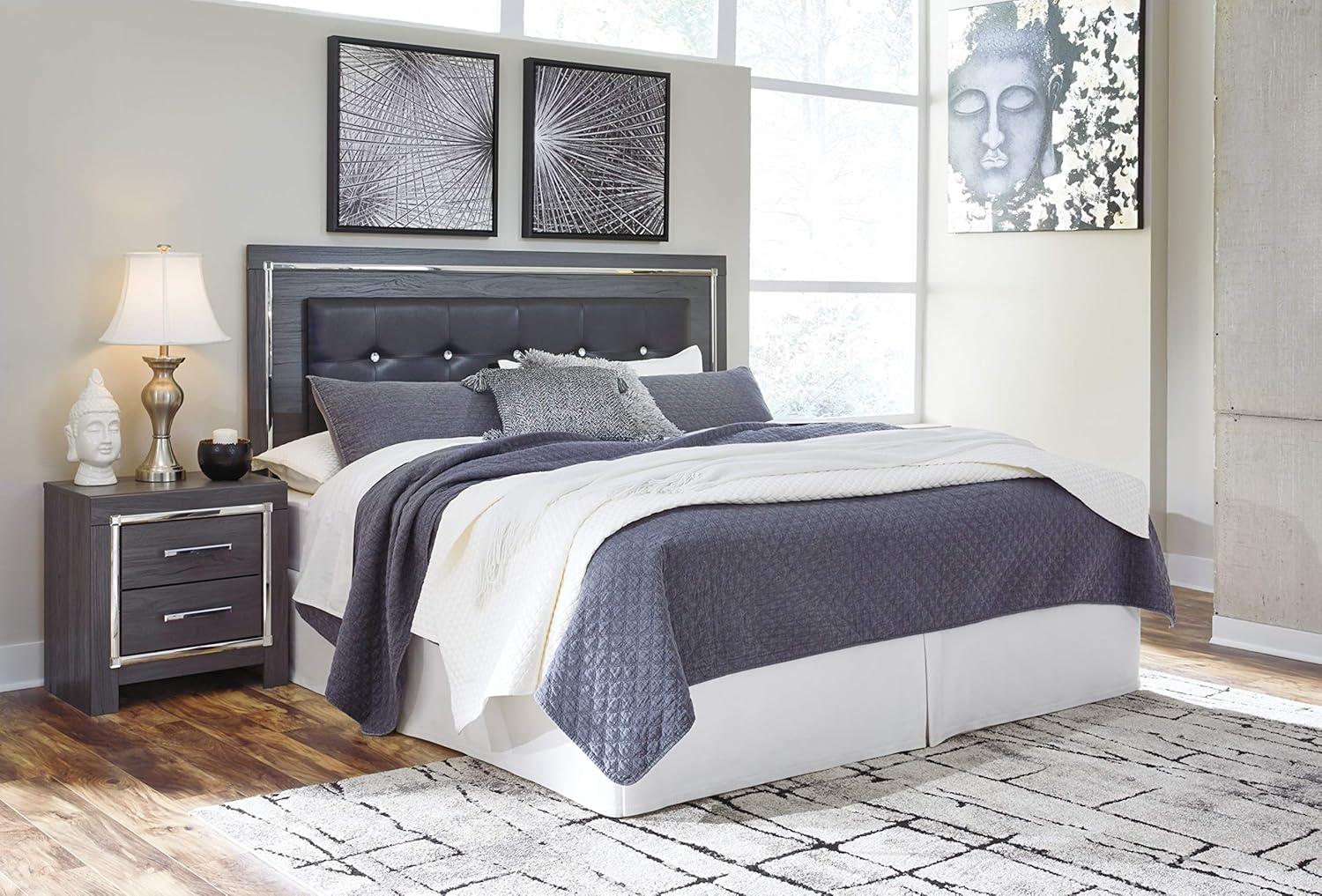 imageSignature Design by Ashley Lodanna Modern SmoothGliding 6Drawer Dresser and Mirror with Safety Stop Tipover Restraint Faceted ChromeTone Accents Lined Drawers Gray FinishGrey