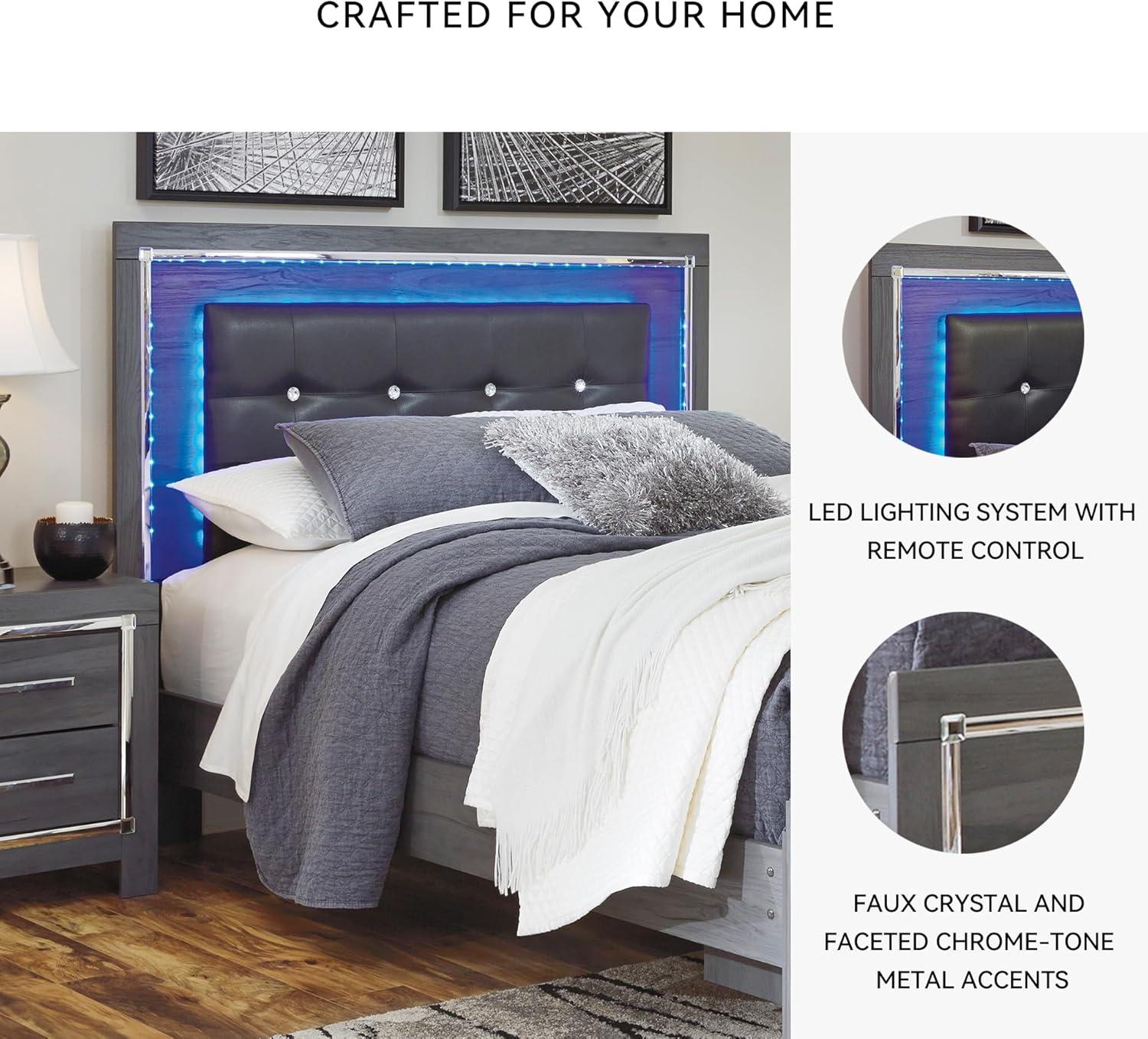 imageSignature Design by Ashley Lodanna Modern SmoothGliding 6Drawer Dresser and Mirror with Safety Stop Tipover Restraint Faceted ChromeTone Accents Lined Drawers Gray FinishGrey