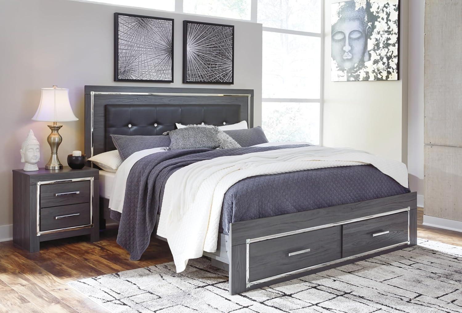 imageSignature Design by Ashley Lodanna Modern SmoothGliding 6Drawer Dresser and Mirror with Safety Stop Tipover Restraint Faceted ChromeTone Accents Lined Drawers Gray FinishGrey