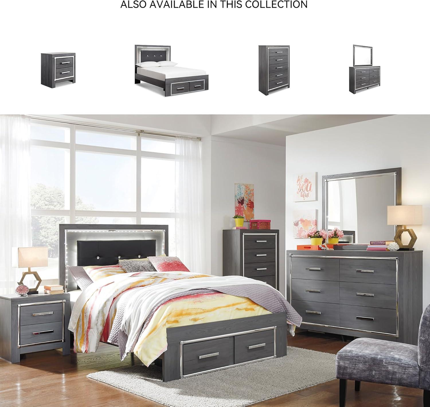 imageSignature Design by Ashley Lodanna Modern SmoothGliding 6Drawer Dresser and Mirror with Safety Stop Tipover Restraint Faceted ChromeTone Accents Lined Drawers Gray FinishGrey