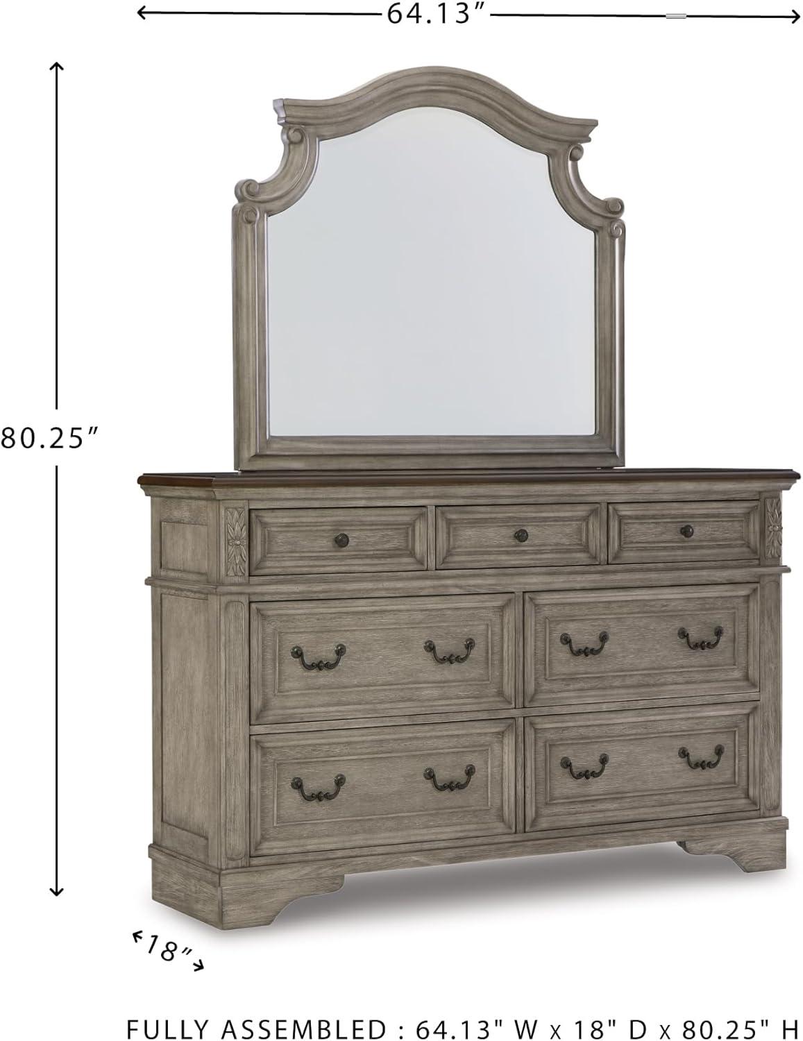 imageSignature Design by Ashley Lodenbay Casual SmoothGliding 7Drawer Dresser and Mirror with Safety Stop Light Gray ampamp Dark BrownAntique Gray