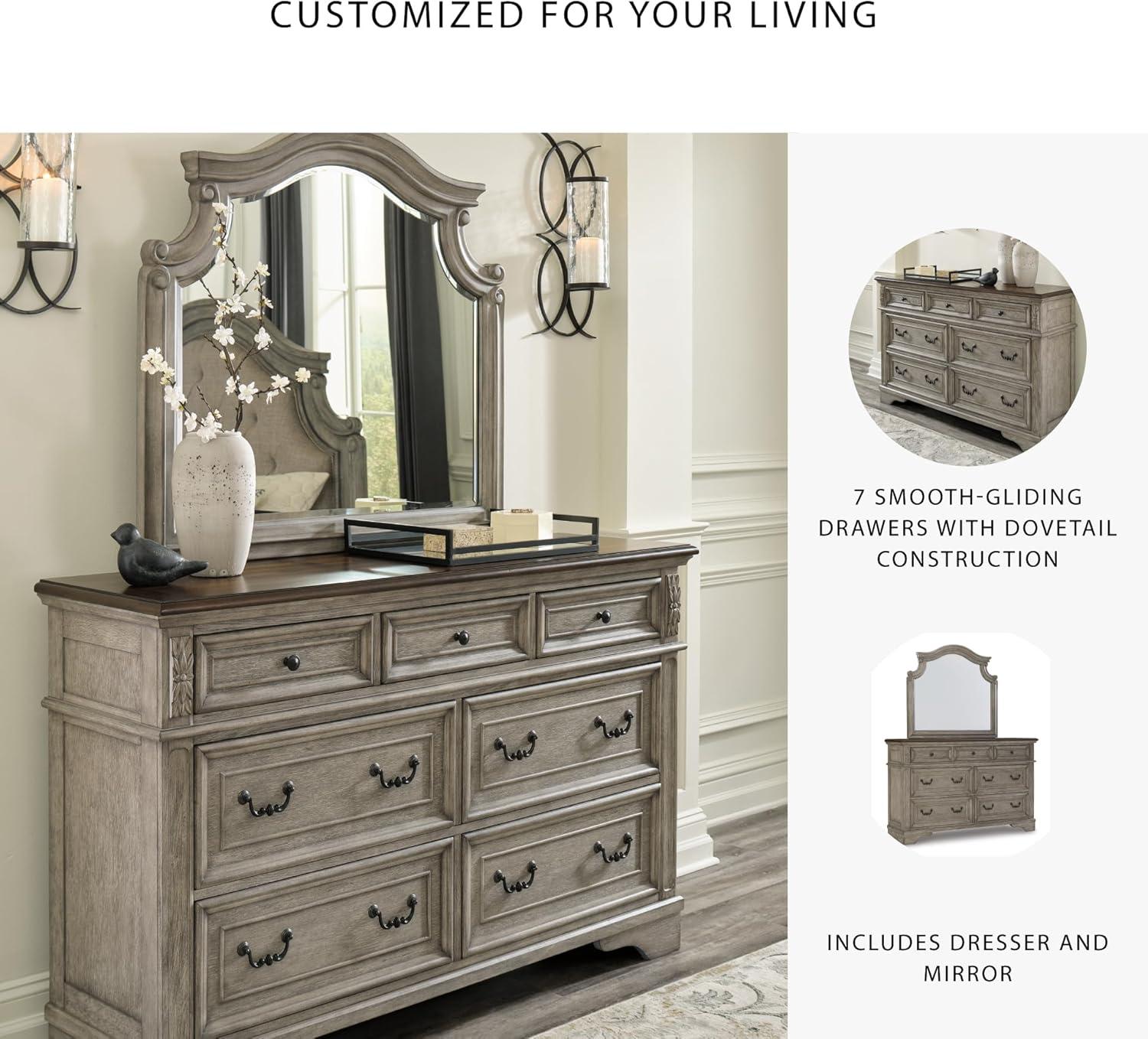 imageSignature Design by Ashley Lodenbay Casual SmoothGliding 7Drawer Dresser and Mirror with Safety Stop Light Gray ampamp Dark BrownAntique Gray