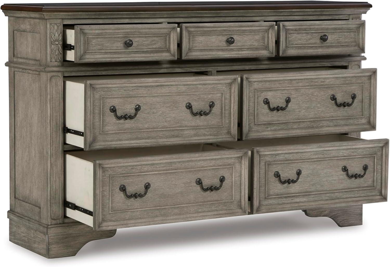 imageSignature Design by Ashley Lodenbay Casual SmoothGliding 7Drawer Dresser and Mirror with Safety Stop Light Gray ampamp Dark BrownAntique Gray