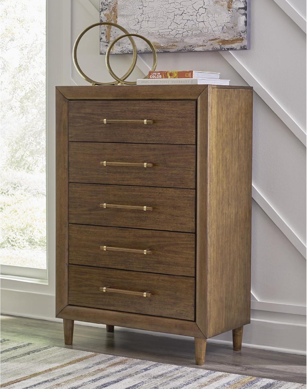 imageSignature Design by Ashley Lyncott 6Drawer Dresser Safety Stop Felt Lined Top Drawers Round Tapered Legs Hardwood Solids 6125quot W x 1788quot D x 375quot H Brown5 Drawer Chest
